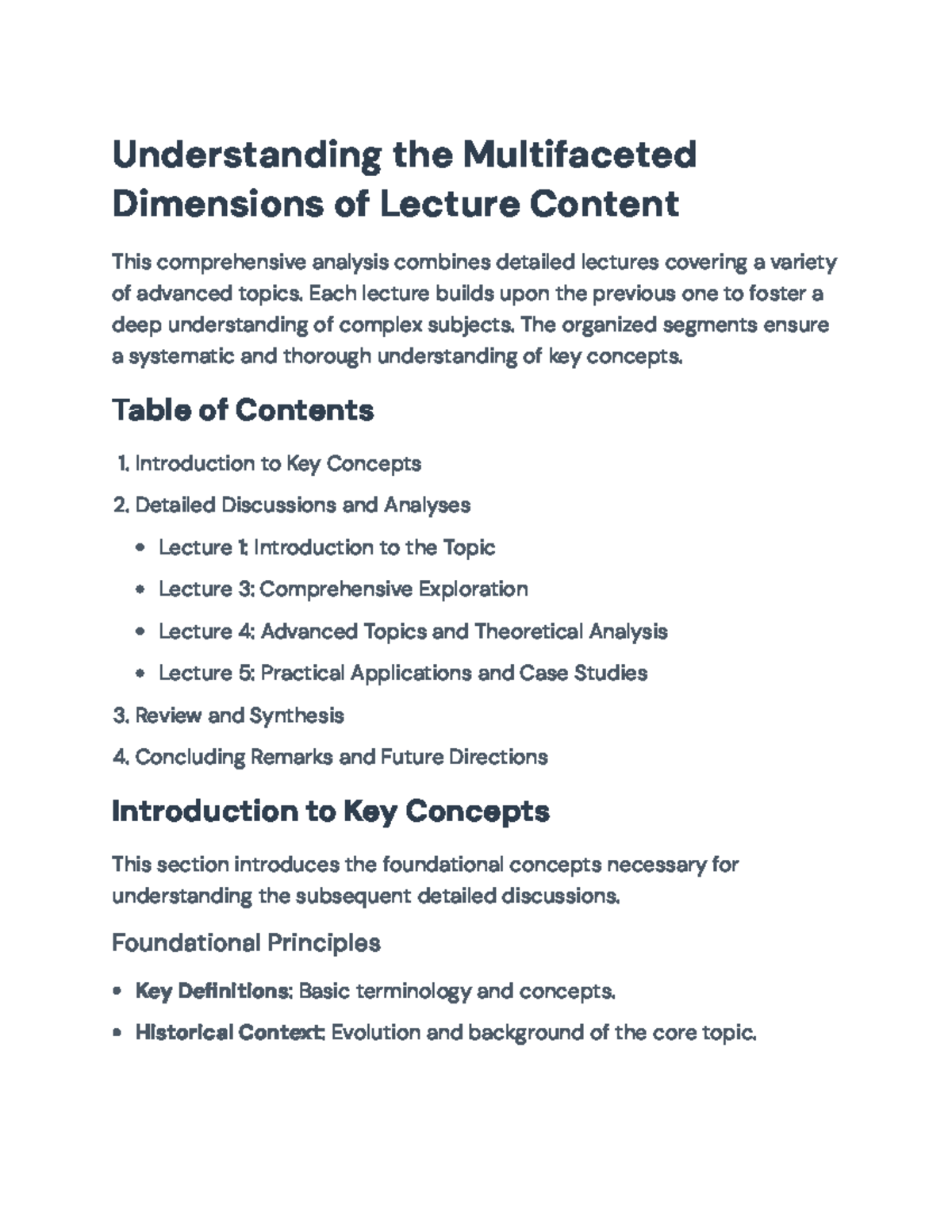 Comprehensive Lecture Analysis: Understanding Multifaceted Topics ...