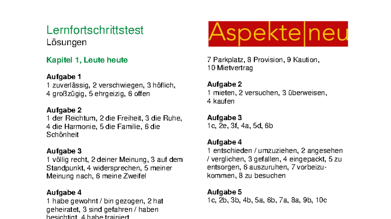 Aspekte Neu B1 Plus Arbeitsbuch Lösungen
