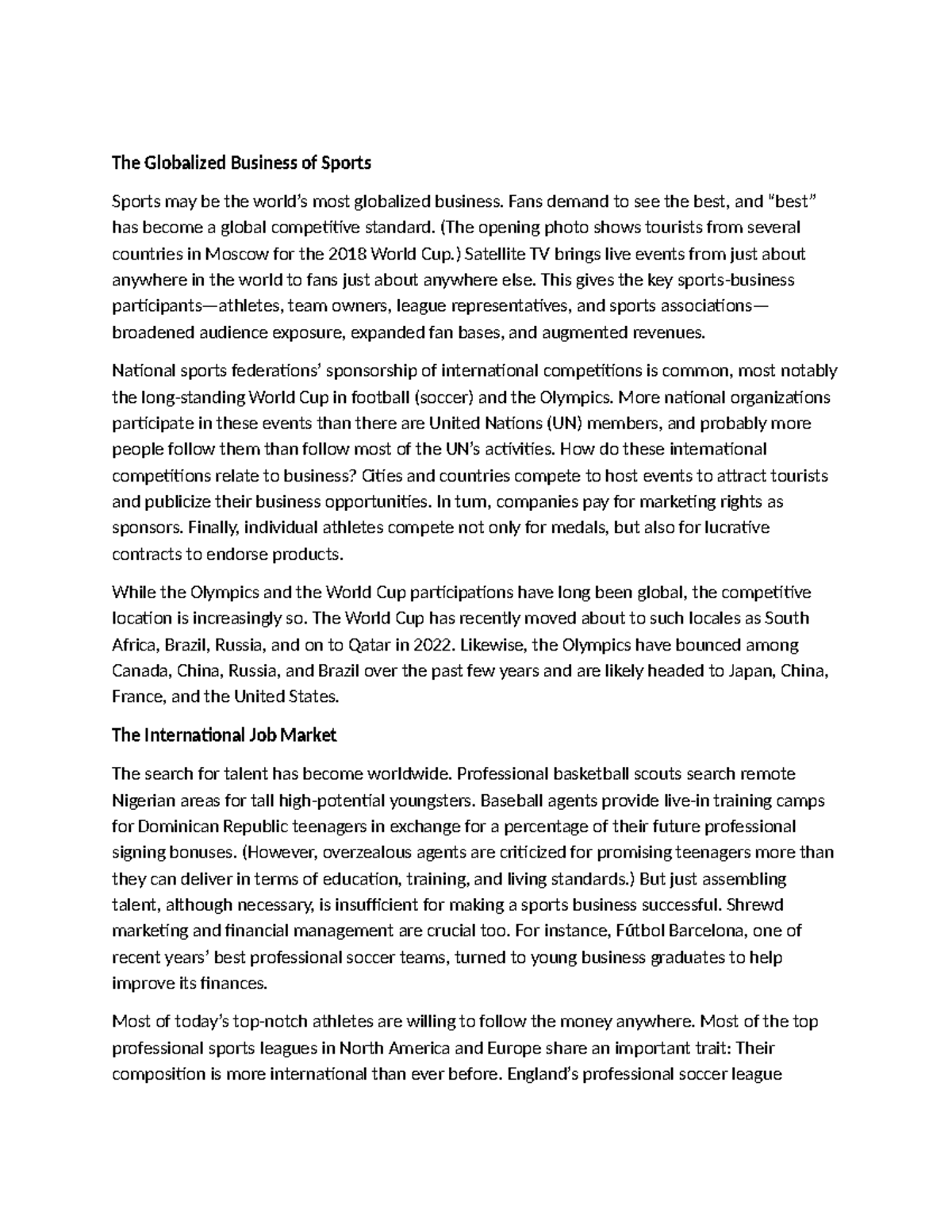 The Globalized Business of Sports: Trends and Impacts - Studocu