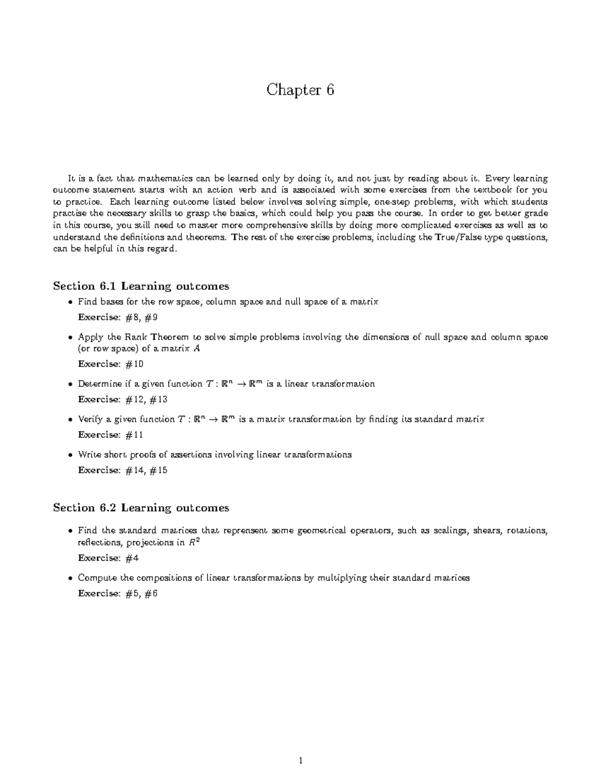 Mathematics Chapter 6: Learning Outcomes and Exercises - Studocu