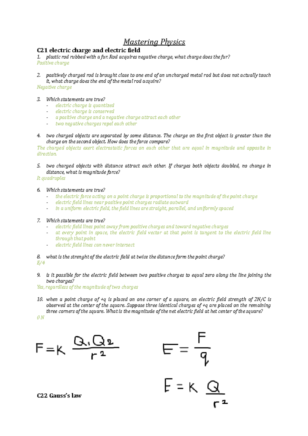 MP 21-29 - Mastering Physics Questions & Answers for Chapters 21-29 ...