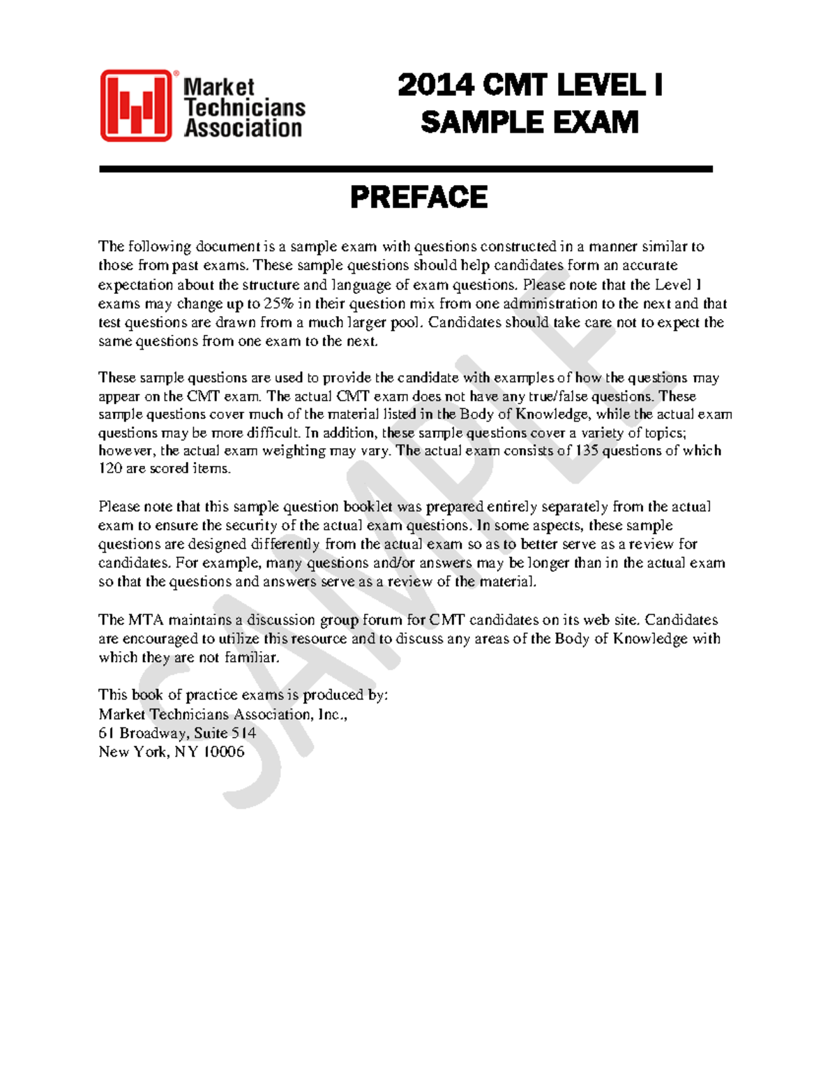 CMT Level I 2014 Sample Exam Practice Questions and Answers - Studocu