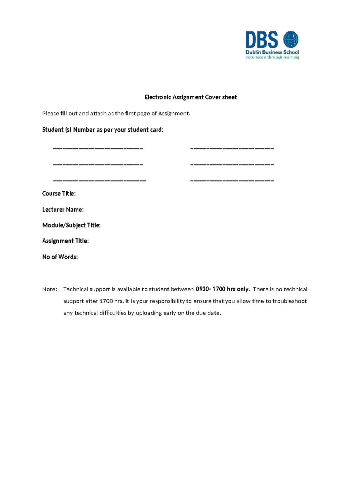Electronic Assignment Cover sheet - Student (s) Number as per your ...