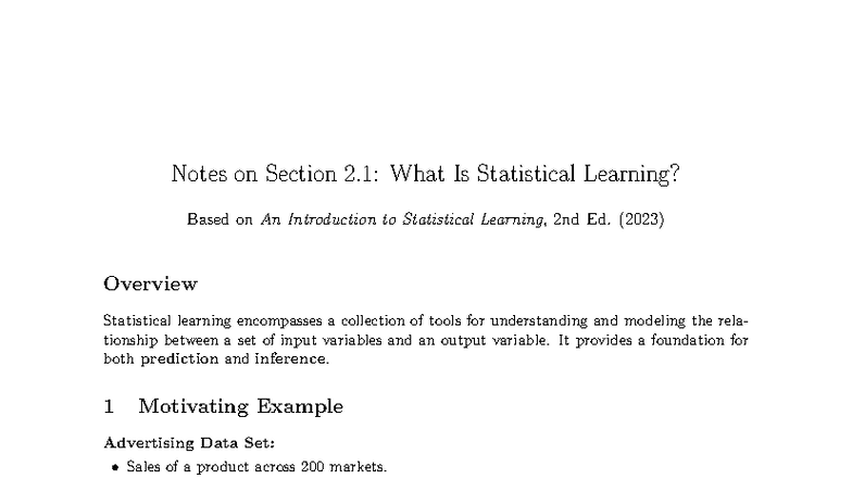 Statistical Learning Overview: Insights from ISL 2nd Ed. (2023) - Studocu