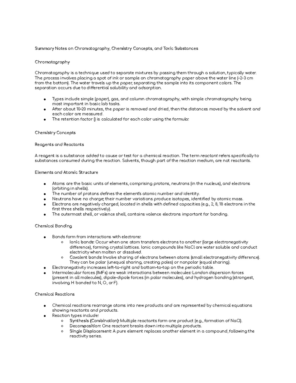 Chemistry 101: Summary Notes on Chromatography and Key Concepts - Studocu