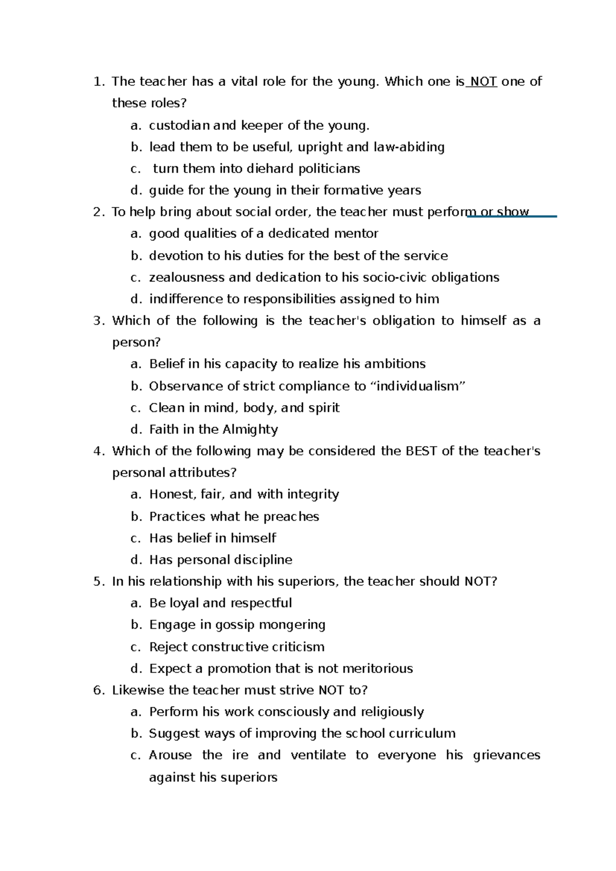EDU 101: Teacher Responsibilities and Professional Conduct Review - Studocu