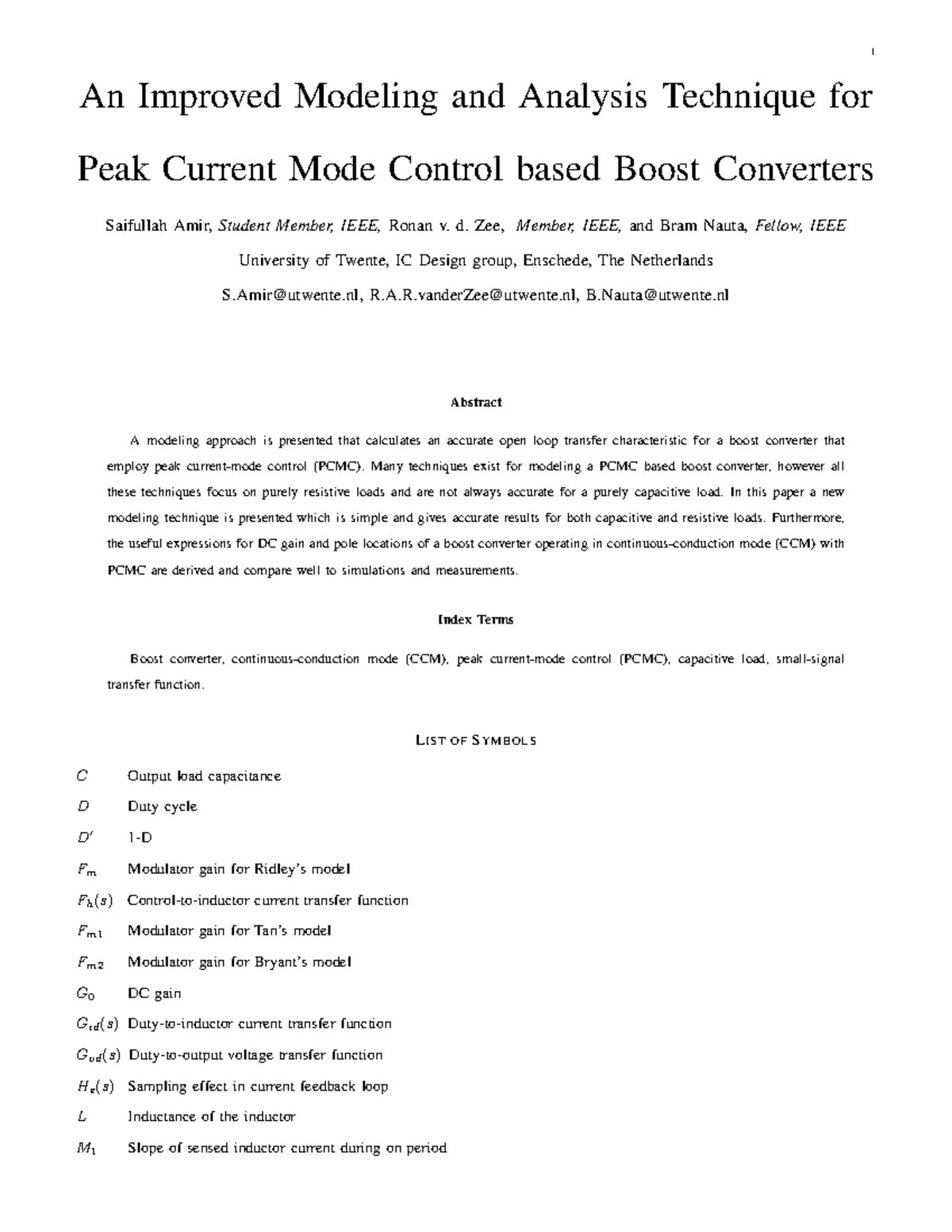 boost converter - An Improved Modeling and Analysis Technique for Peak ...