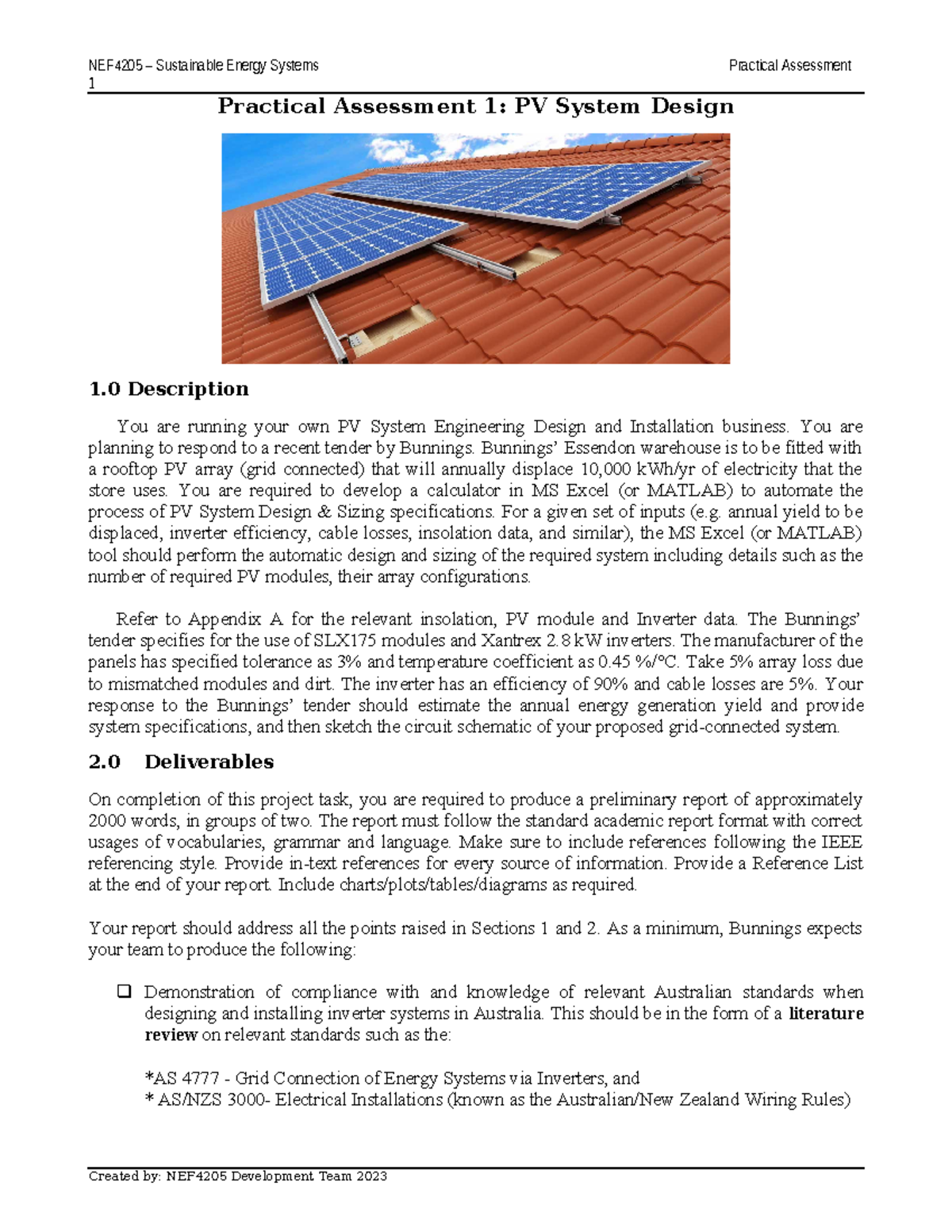 Project 1 - PV System Design & Installation Assessment - Studocu