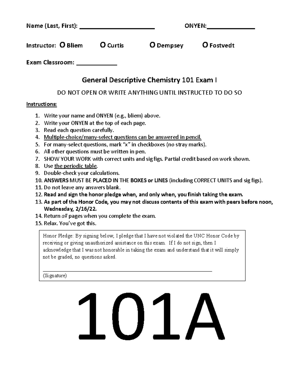 General Descriptive Chemistry 101 Midterm Practice Exam 1 - Studocu