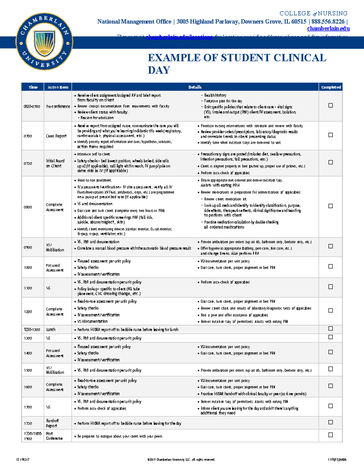 Clinical Day Example: Nursing Student Action Plan (NR-190317) - Studocu