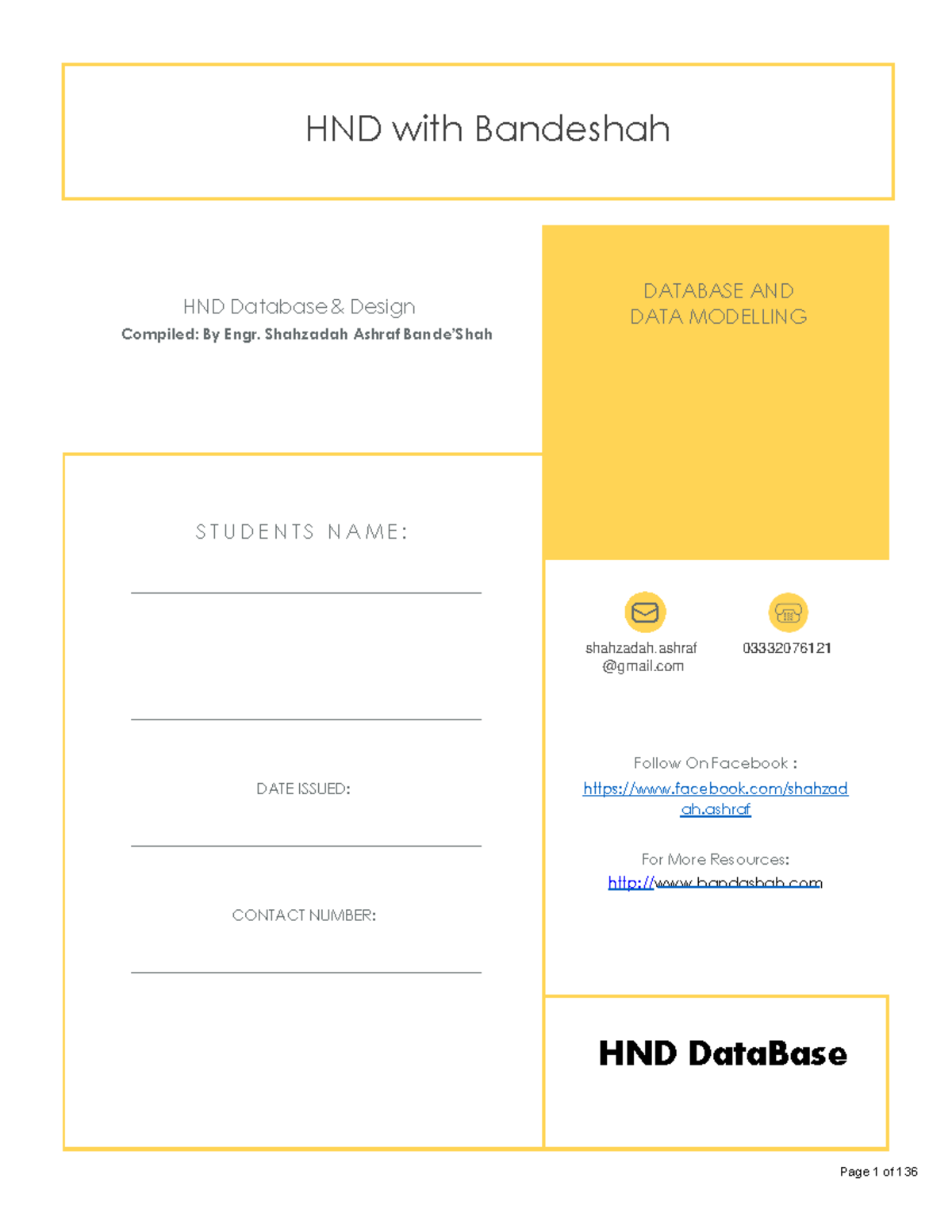 HND Database & Design Overview: Concepts and Models by Bandeshah - Studocu