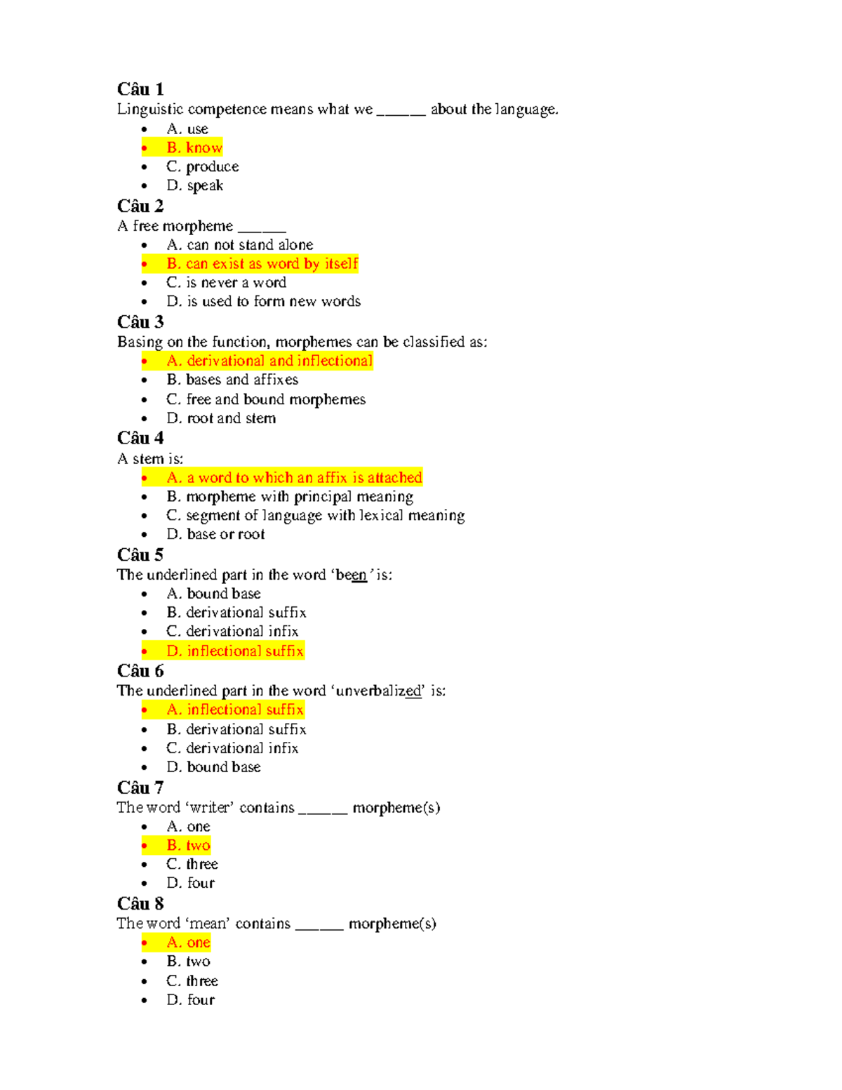 KT DLNN - Linguistic Competence Quiz Questions and Answers - Studocu