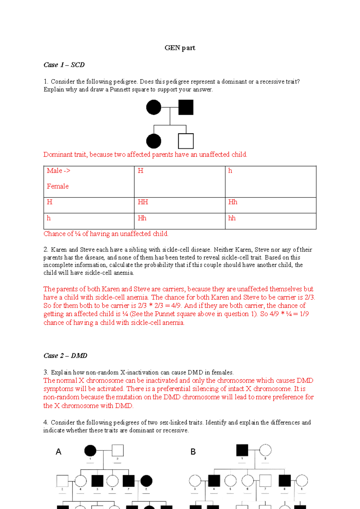 GEN Reflection 1 Assignment: Pedigree Analysis & Trait Inheritance ...