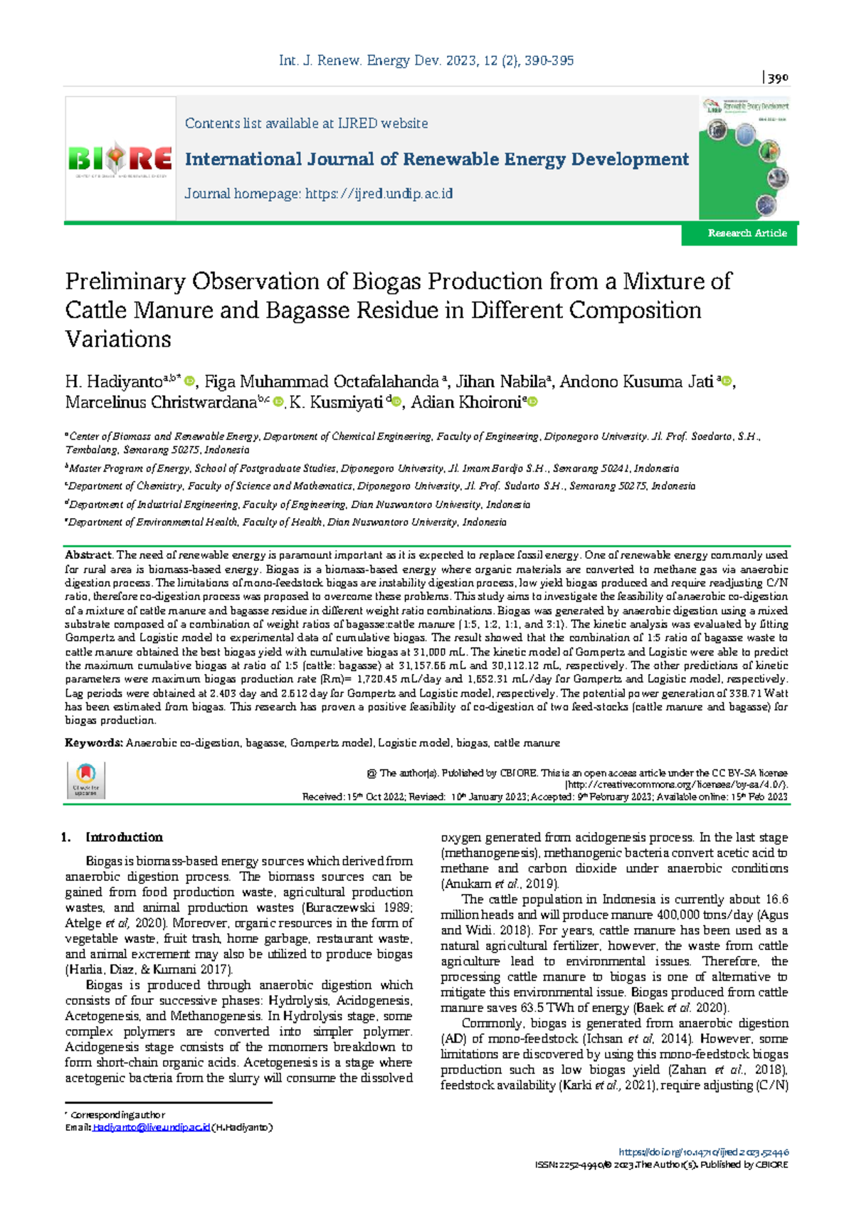 Preliminary Study on Biogas Production from Cattle Manure and Bagasse ...