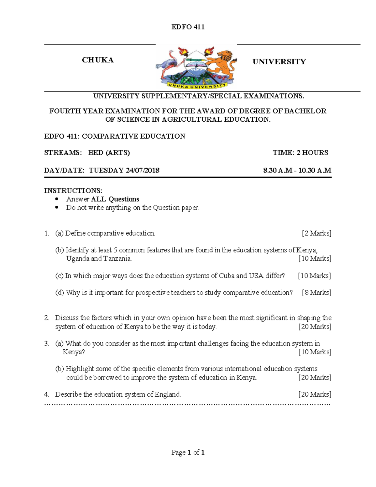 EDFO 411 - Comparative Education Exam Revision Notes - Studocu