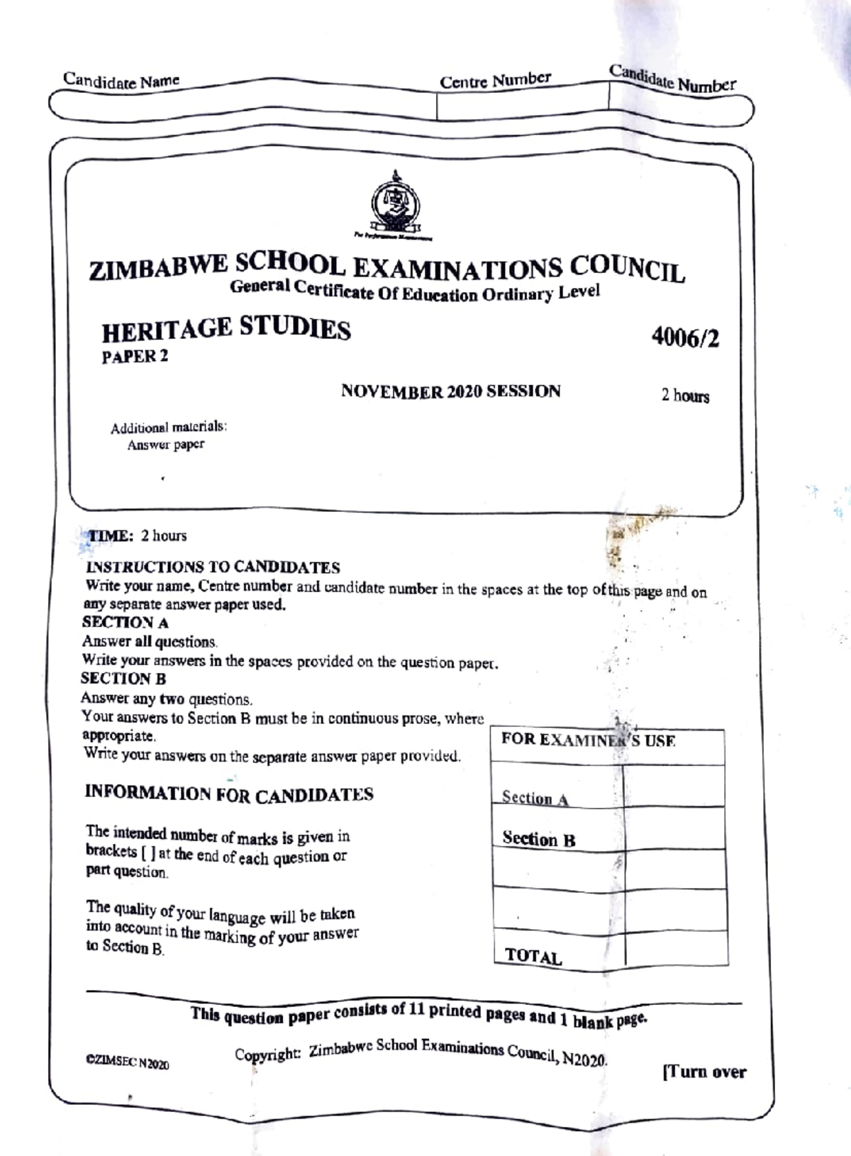 O Level Heritage Studies Exam Paper 2 N2020 Studocu