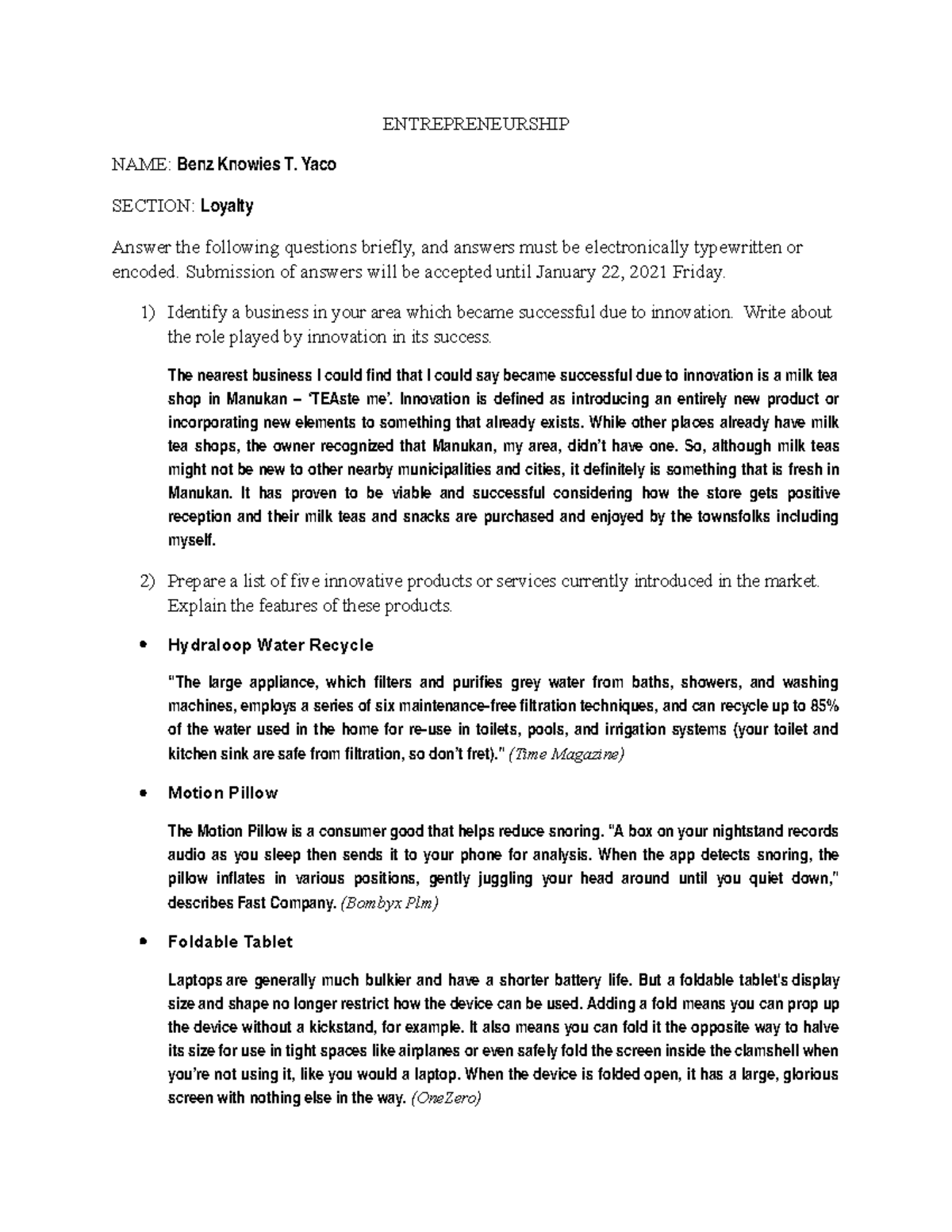 ENTR 101 - Assignment 1: The Role of Innovation in Business Success ...
