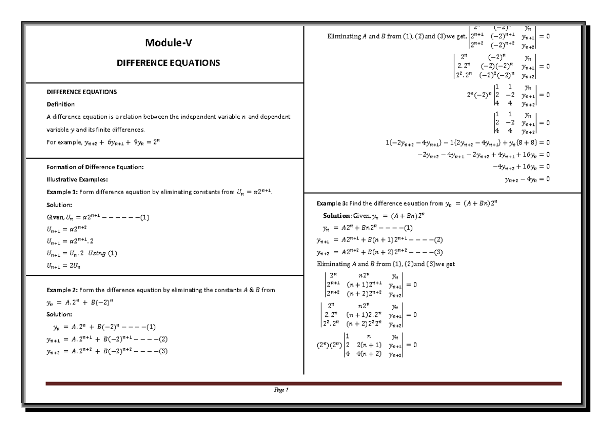 Module-5: Difference Equations and Z-Transform Notes - Studocu