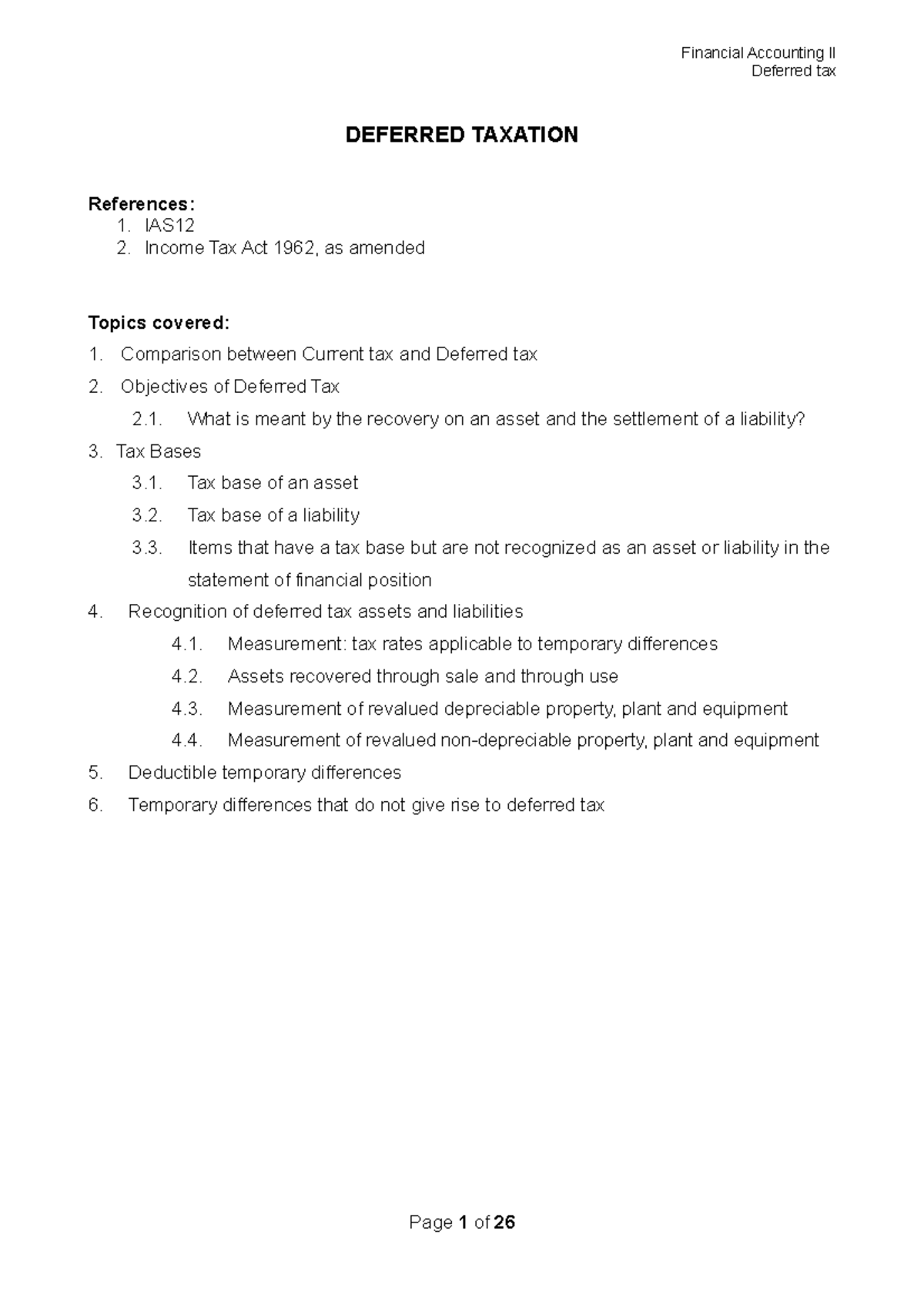 Deferred Taxation Overview for 2022 - FA II Student Notes - Studocu