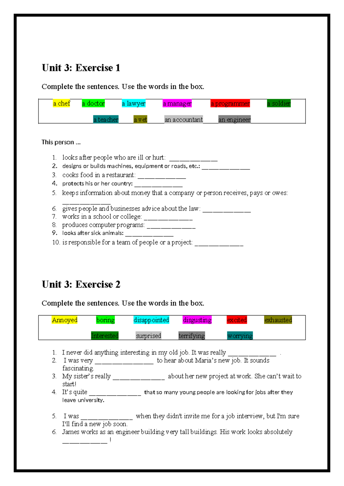 Unit 3: Grammar & Vocabulary Exercises for Language Learning - Studocu