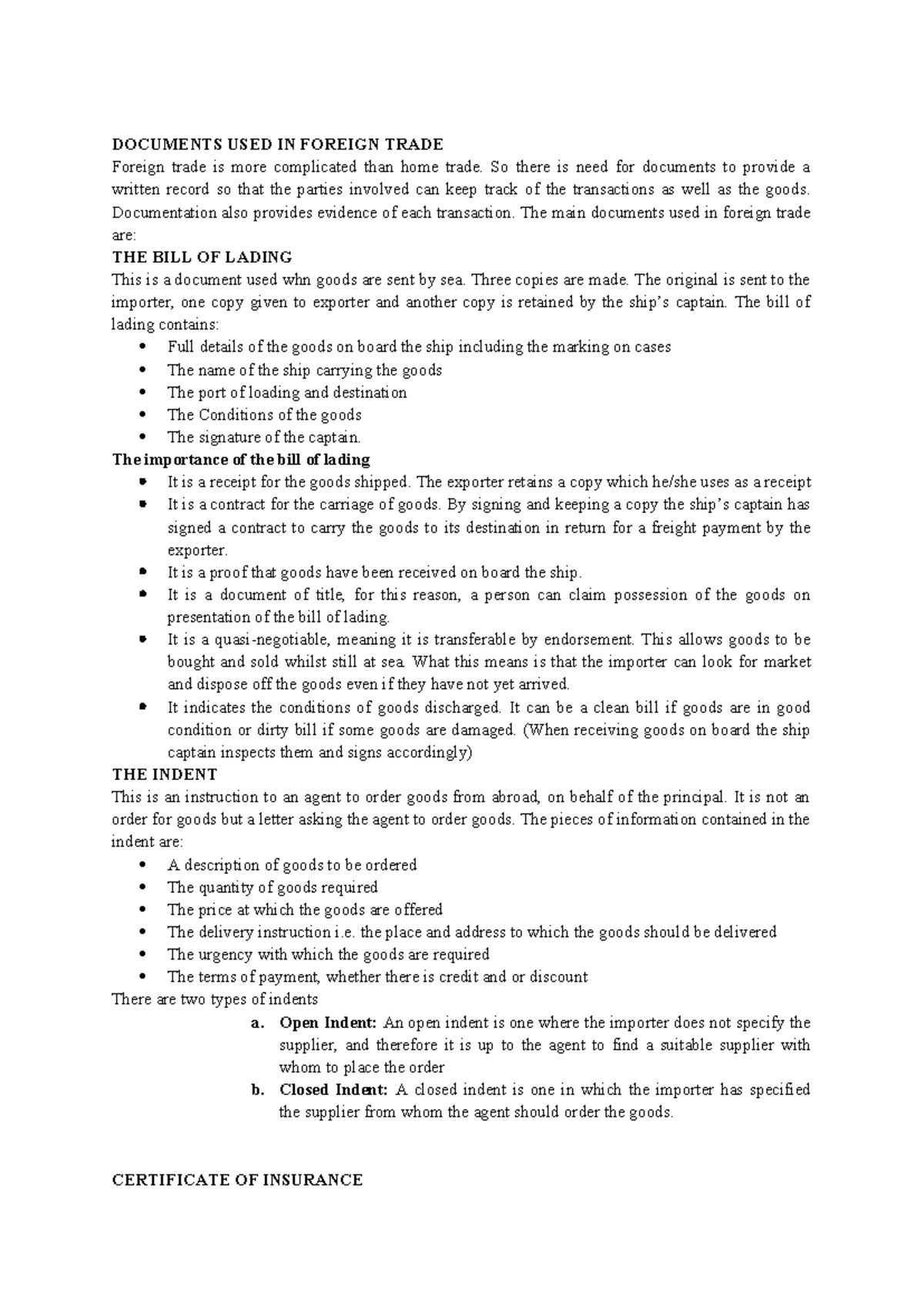 Foreign Trade Documentation Overview: Key Documents Explained - Studocu