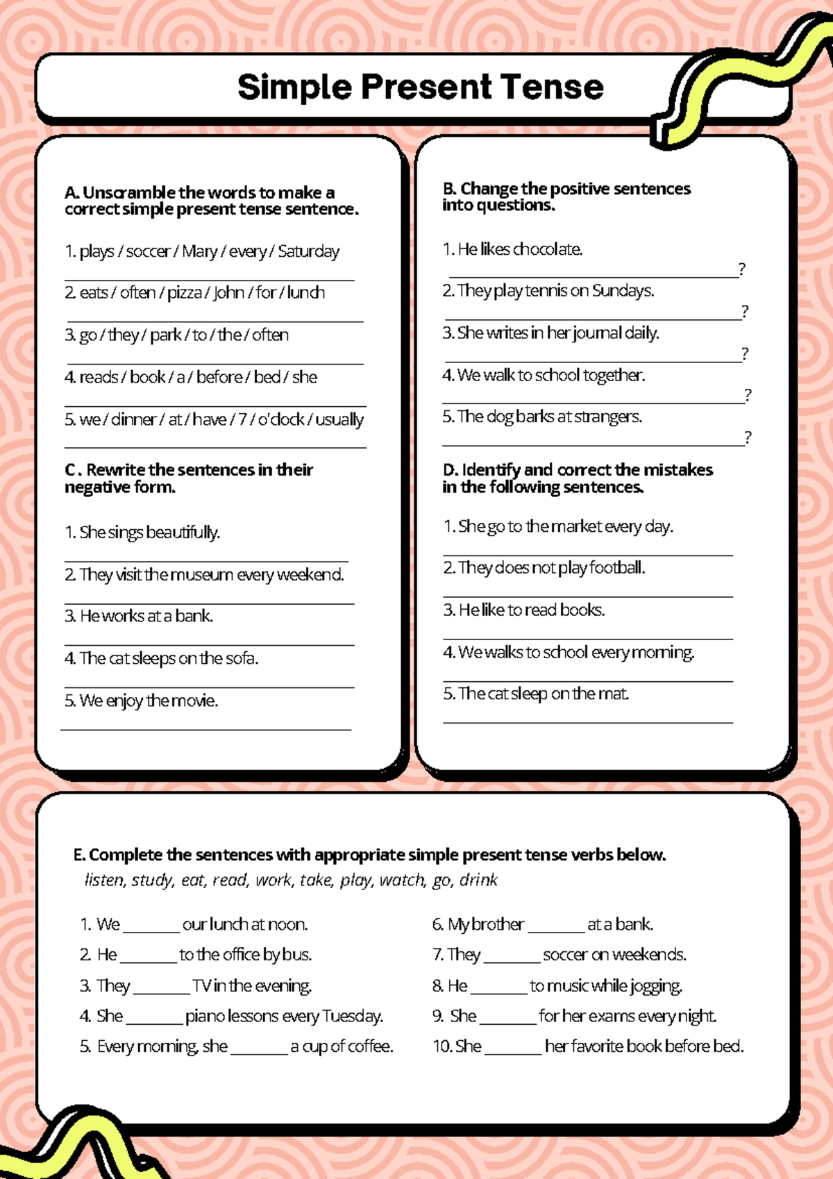 Simple Present Tense Exercise Worksheet (ENG 101) - Studocu