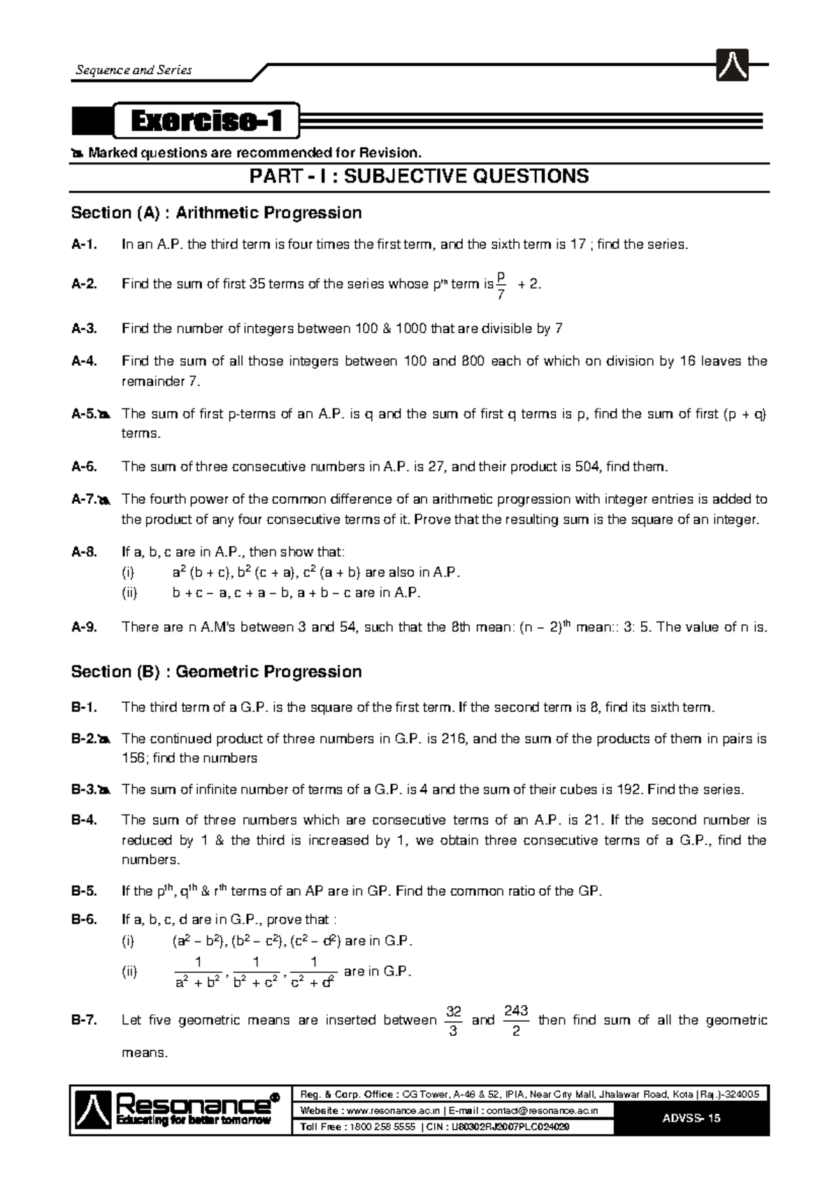 Sequence and Series Exercise: Comprehensive Revision Guide - Studocu
