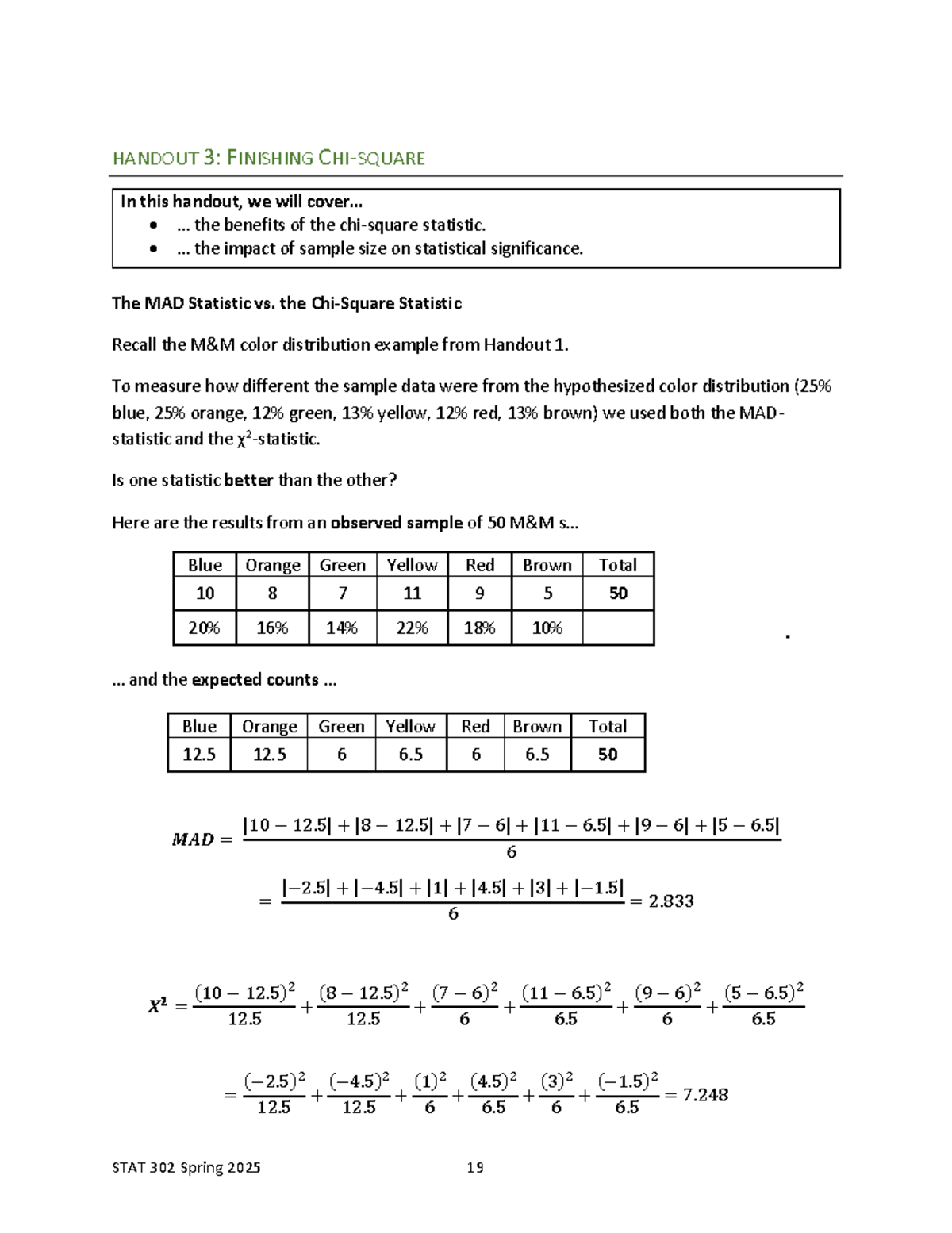 STAT 302 Spring 2025: Handout 3 - Chi-Square Analysis Overview - Studocu