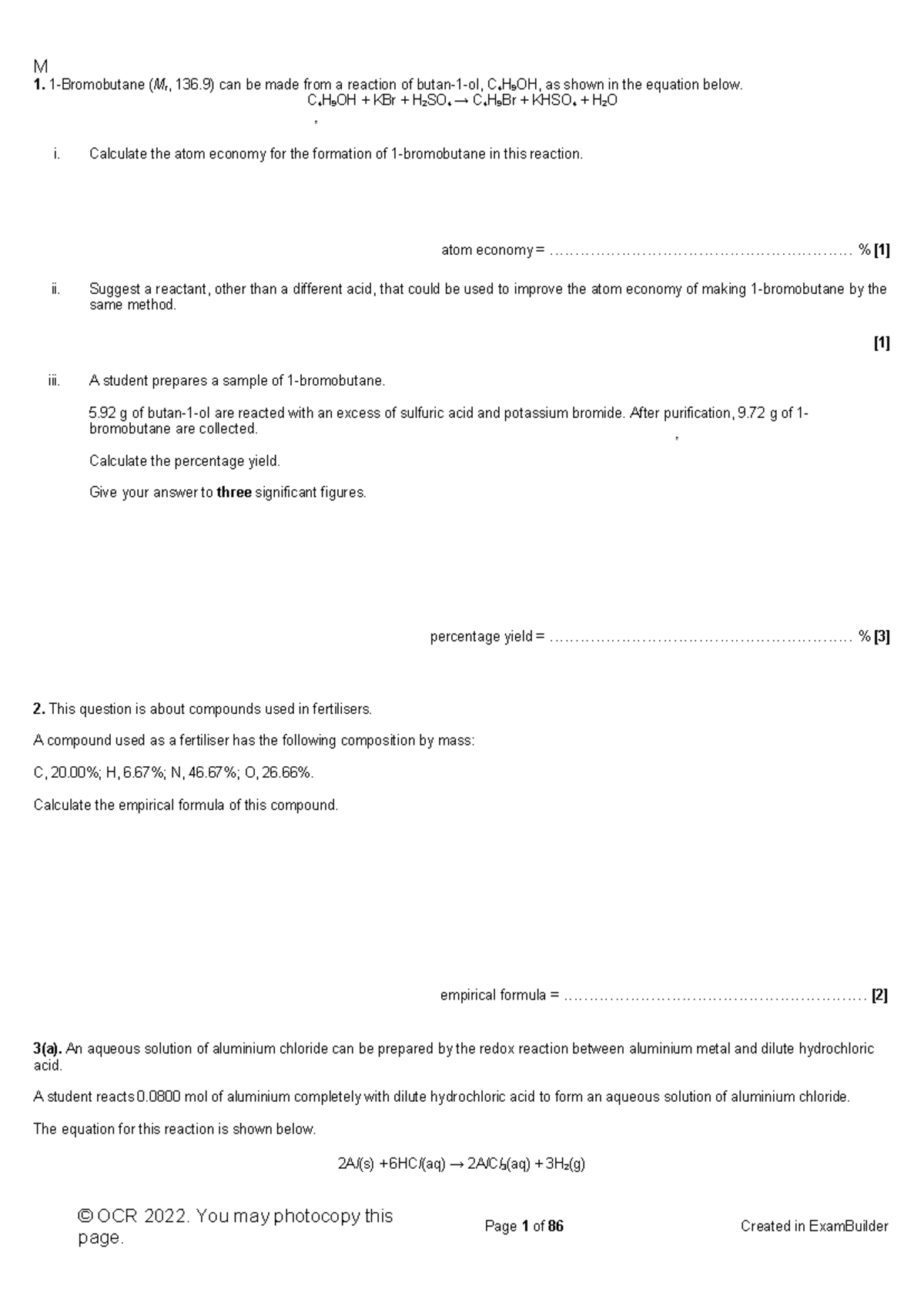 2C Chemistry Exam Questions and Mark Scheme - Studocu