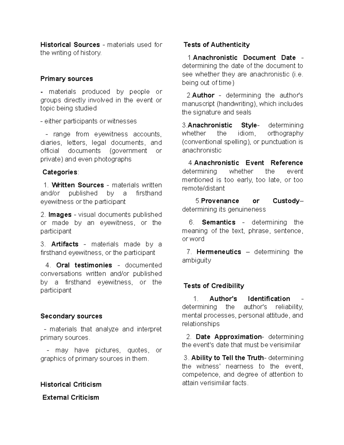 Reviewer IN History - Historical Sources - materials used for the ...