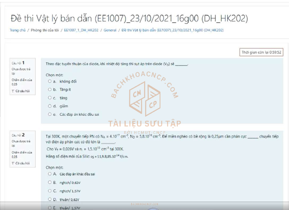 Đề CK VLBD 202 - VẬT LÍ BÁN DẪN - Studocu