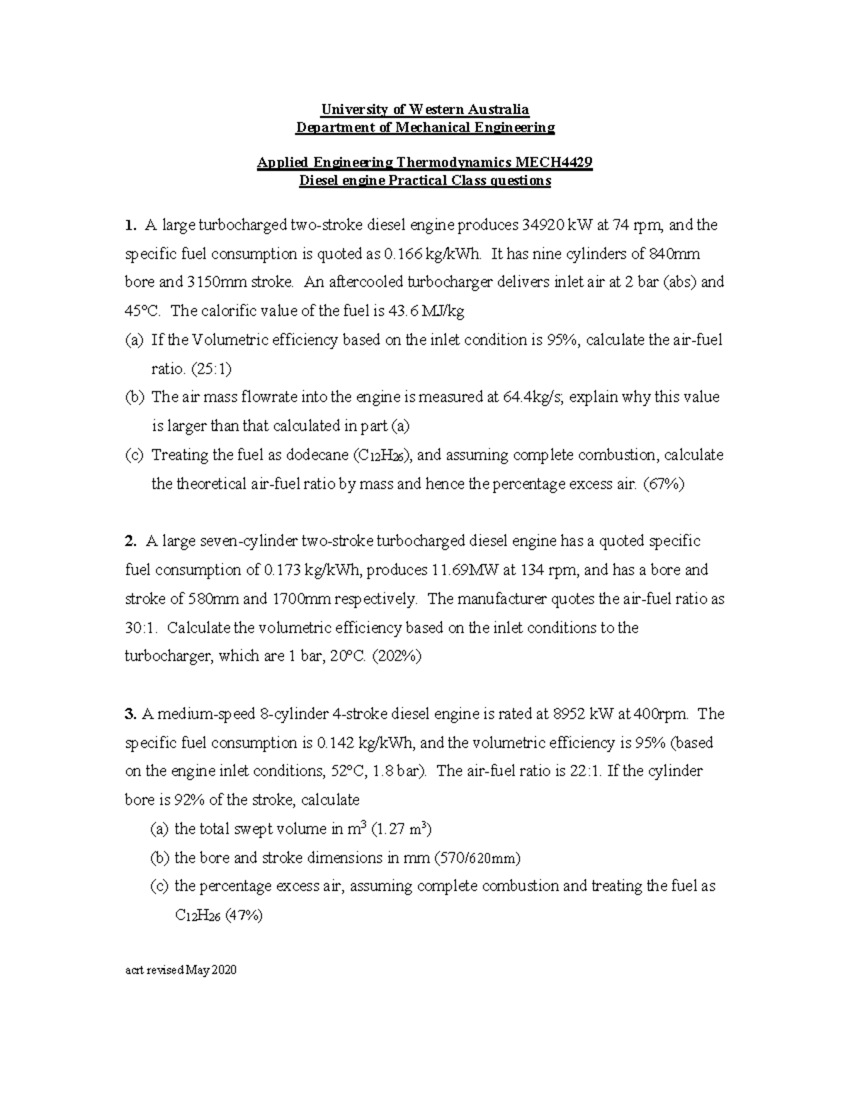 MECH4429 Diesel Engine Practical Class Tutorial - Revised Notes - Studocu