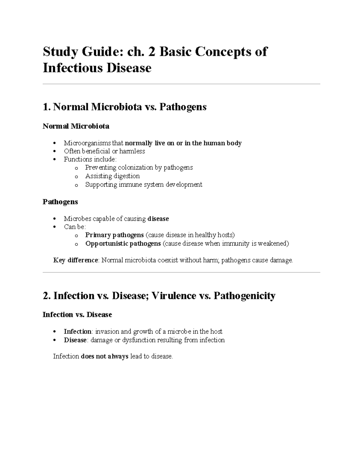 Study Guide: CH. 2 Basic Concepts of Infectious Disease Notes - Studocu
