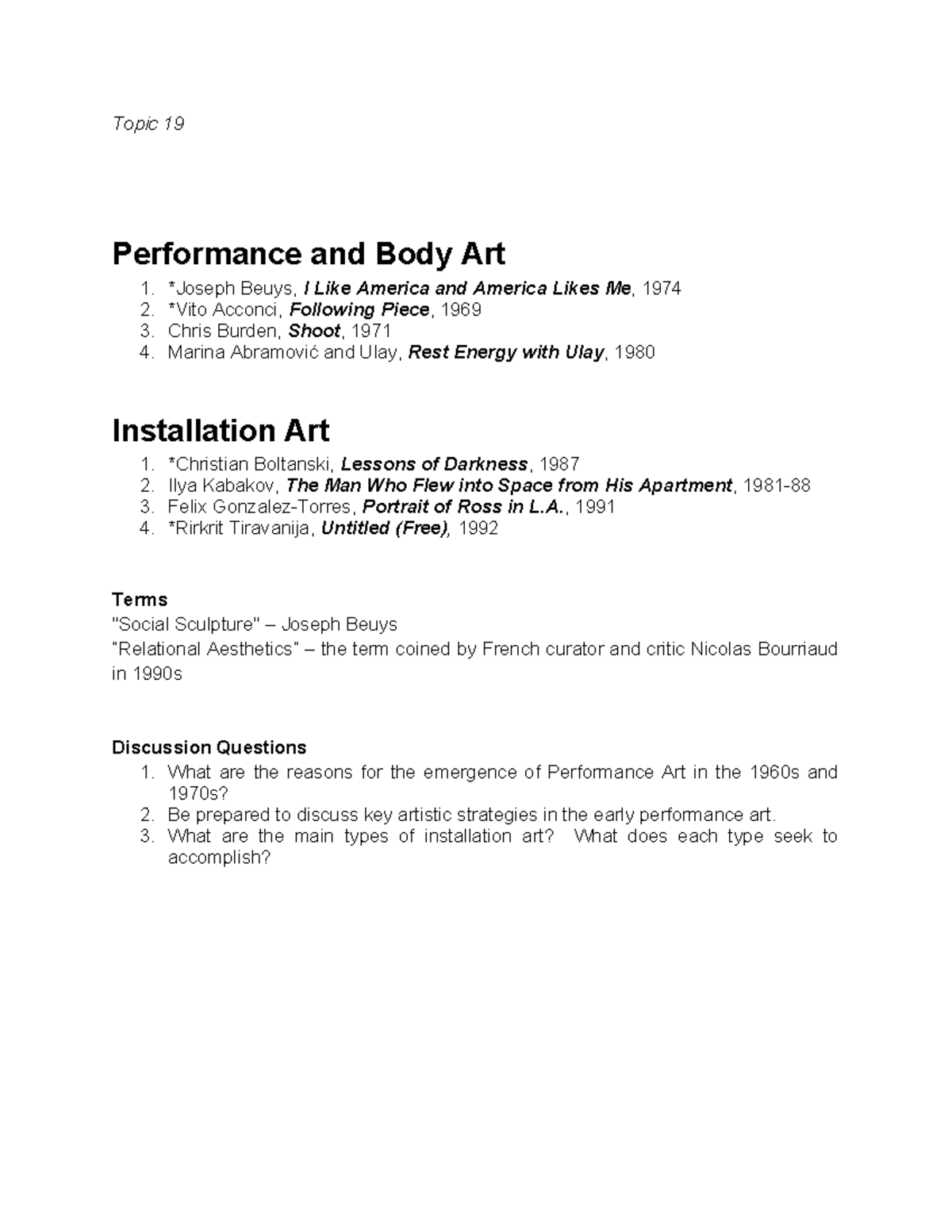 Performance Art and Installation Art: Key Concepts and Discussions ...