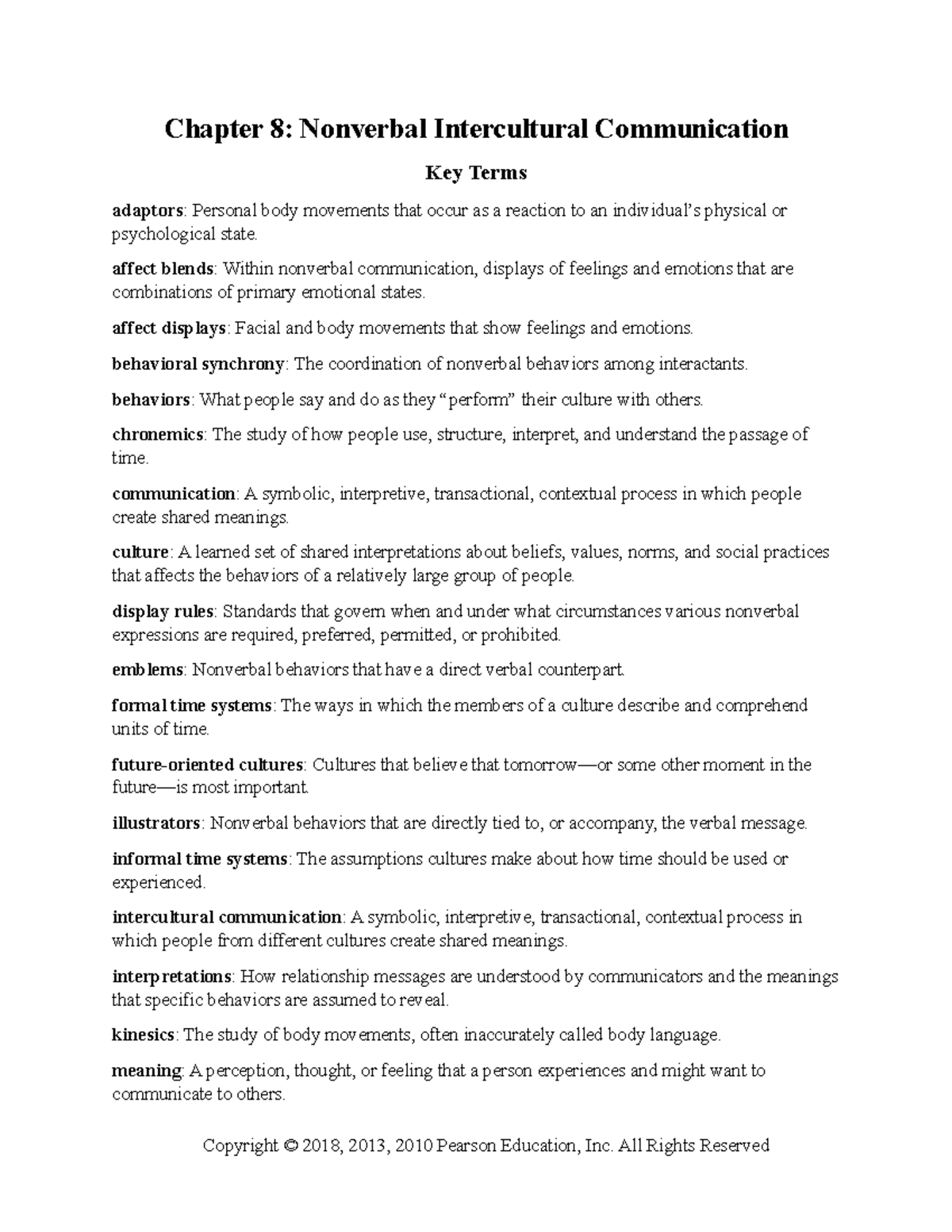 Key Terms for Chapter 8 - Help - Chapter 8: Nonverbal Intercultural ...