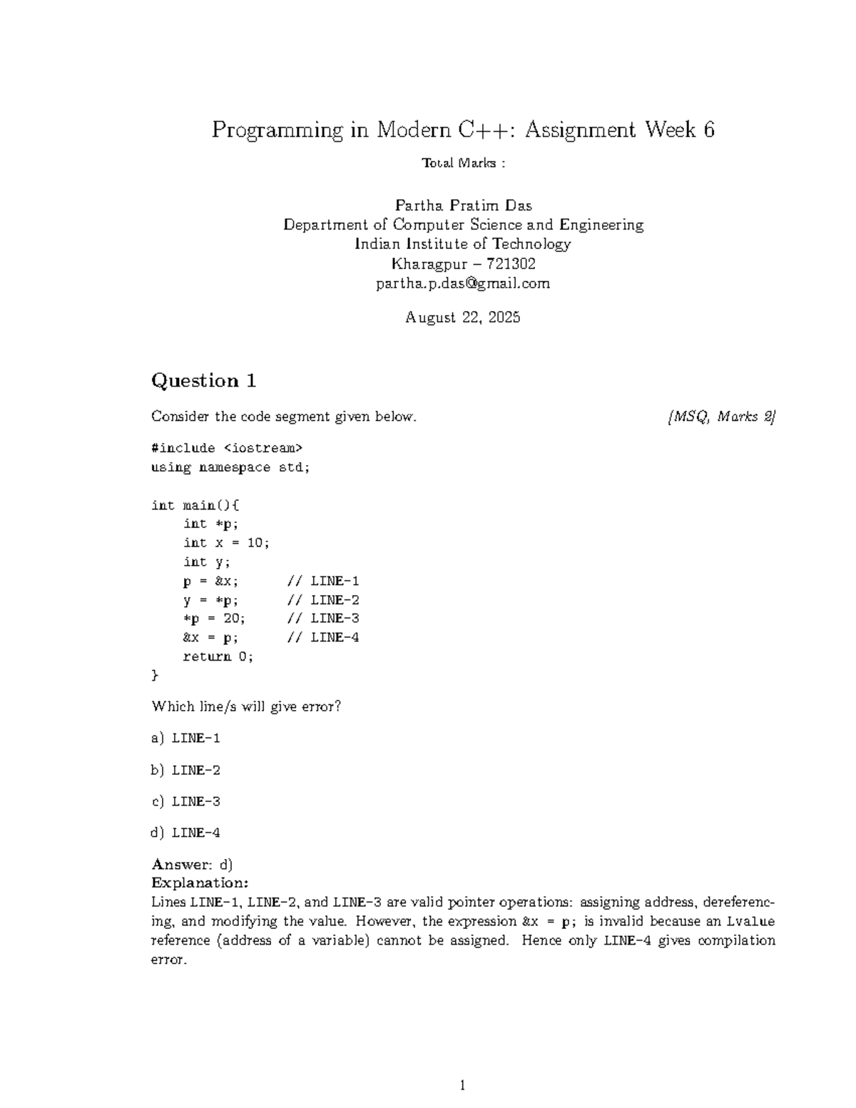 Week 06 Assignment Solution: Programming in Modern CSE 2025 - Studocu