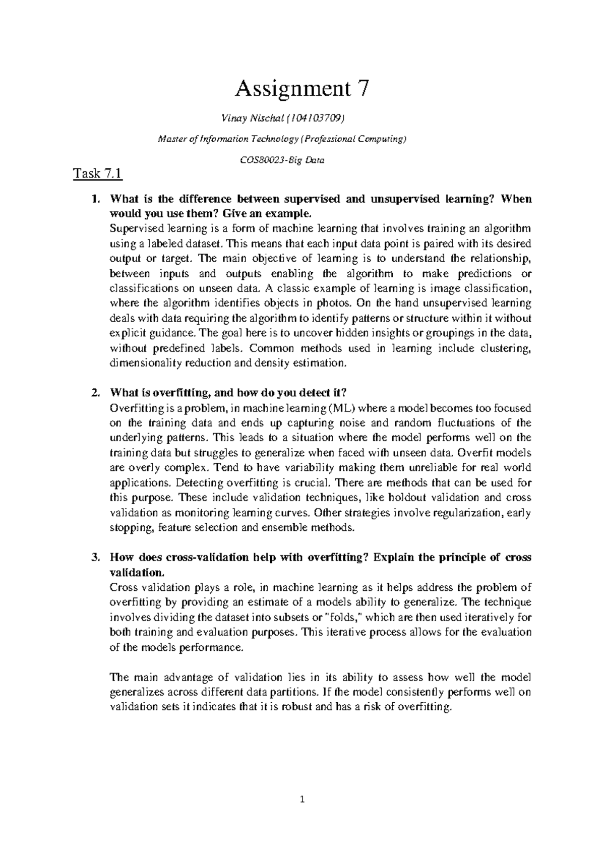 pass task 7 report - Assignment 7 Vinay Nischal (104103709) Master of ...