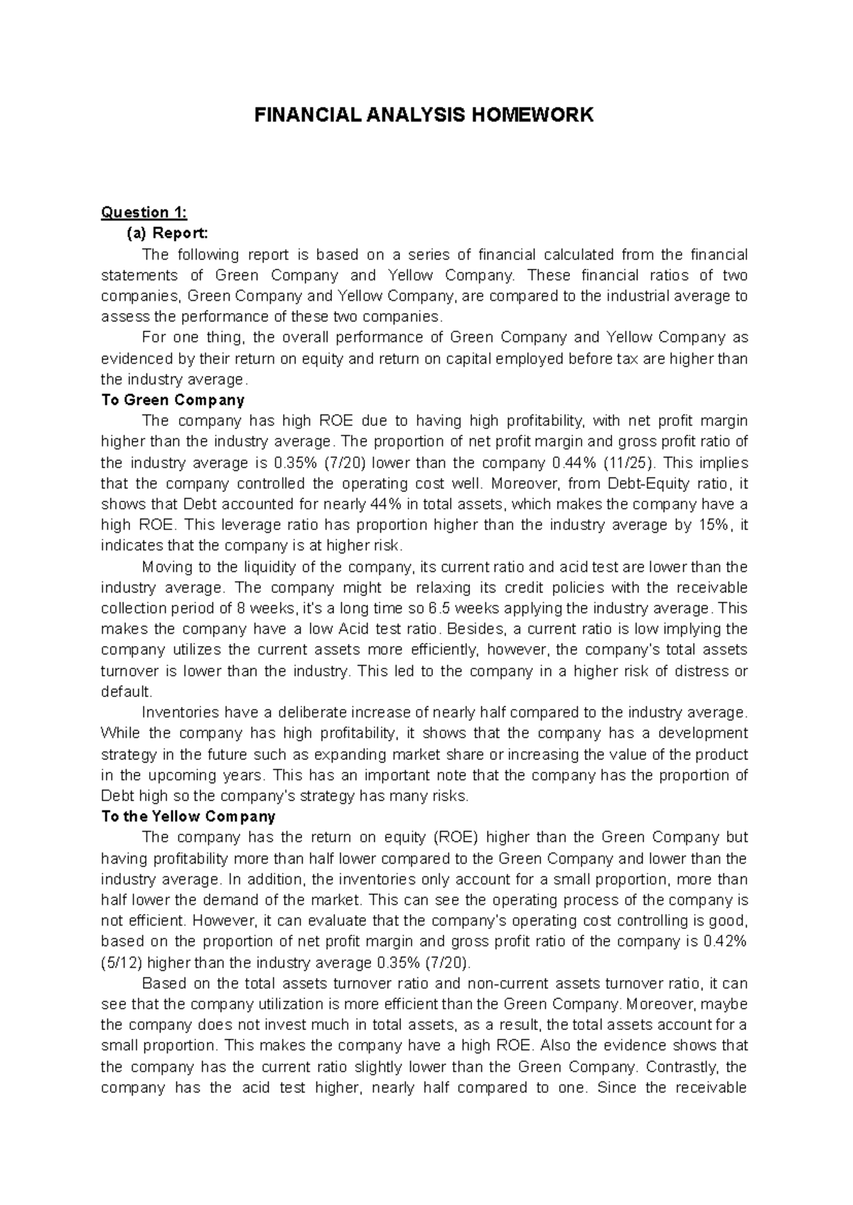 Financial Analysis Homework - FINANCIAL ANALYSIS HOMEWORK Author: Mai ...