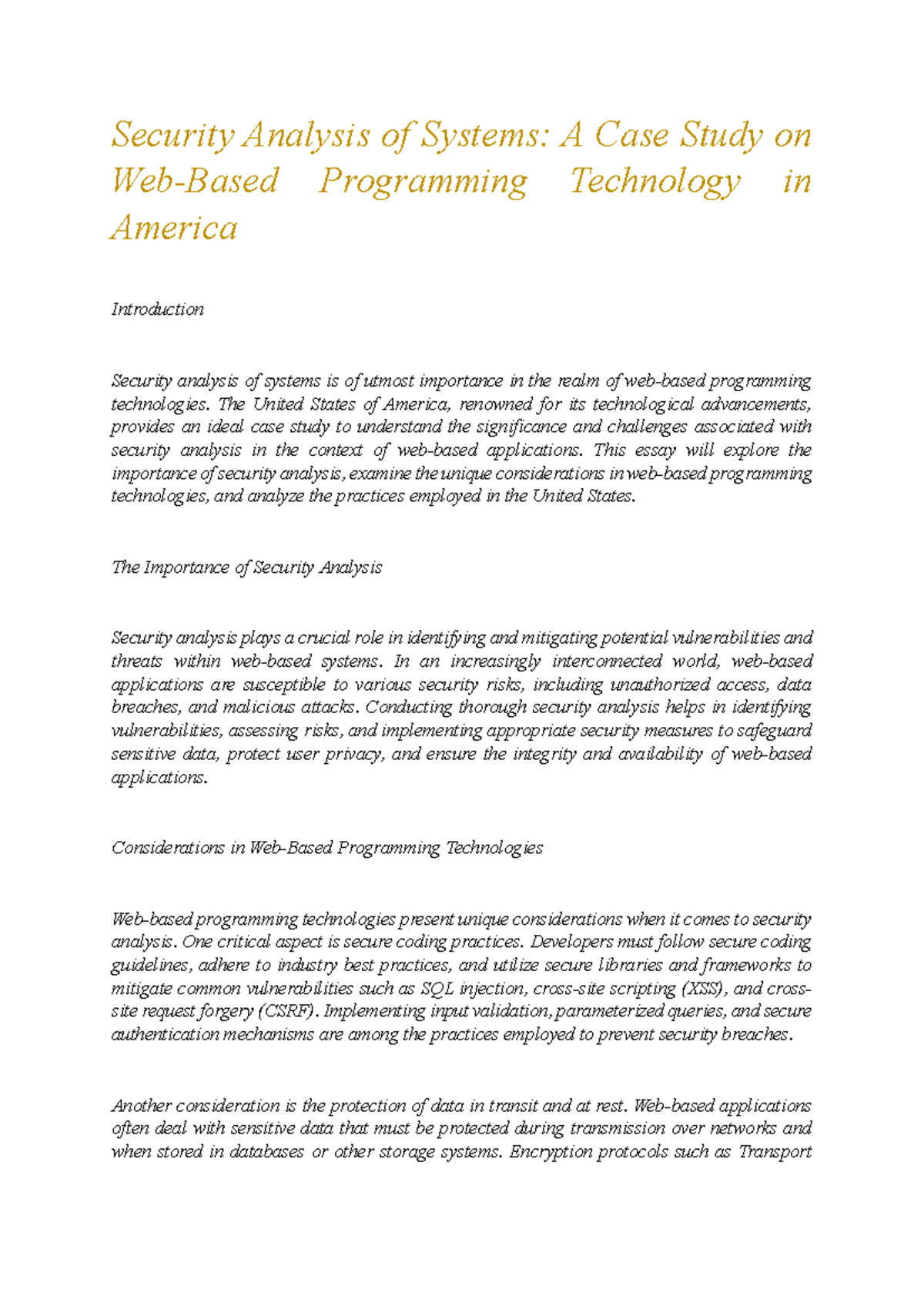 Security Analysis in Web-Based Programming: A Case Study in the USA ...