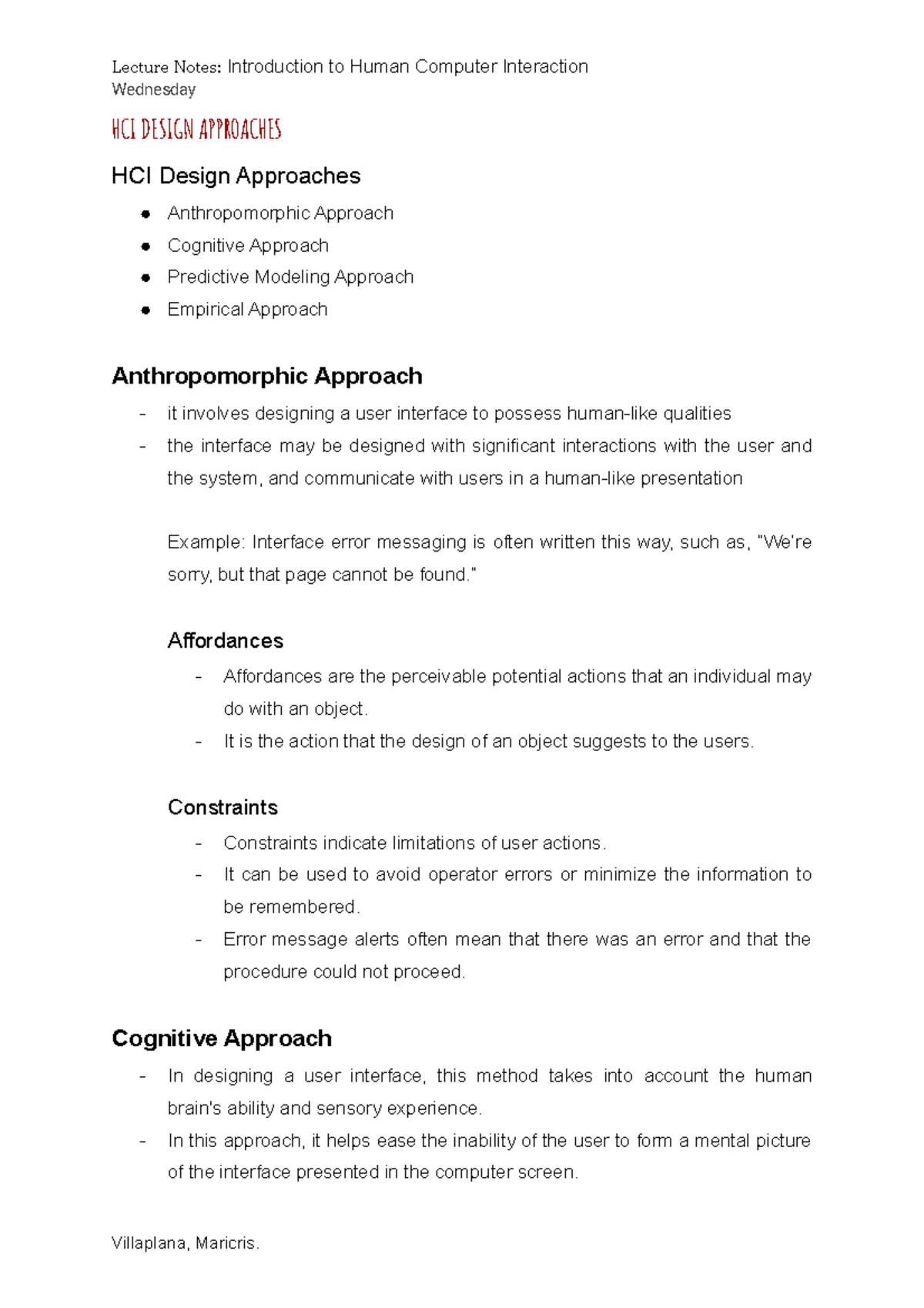 HCI101 - Week 3 - Lecture Notes on Software Life Cycle and Usability ...