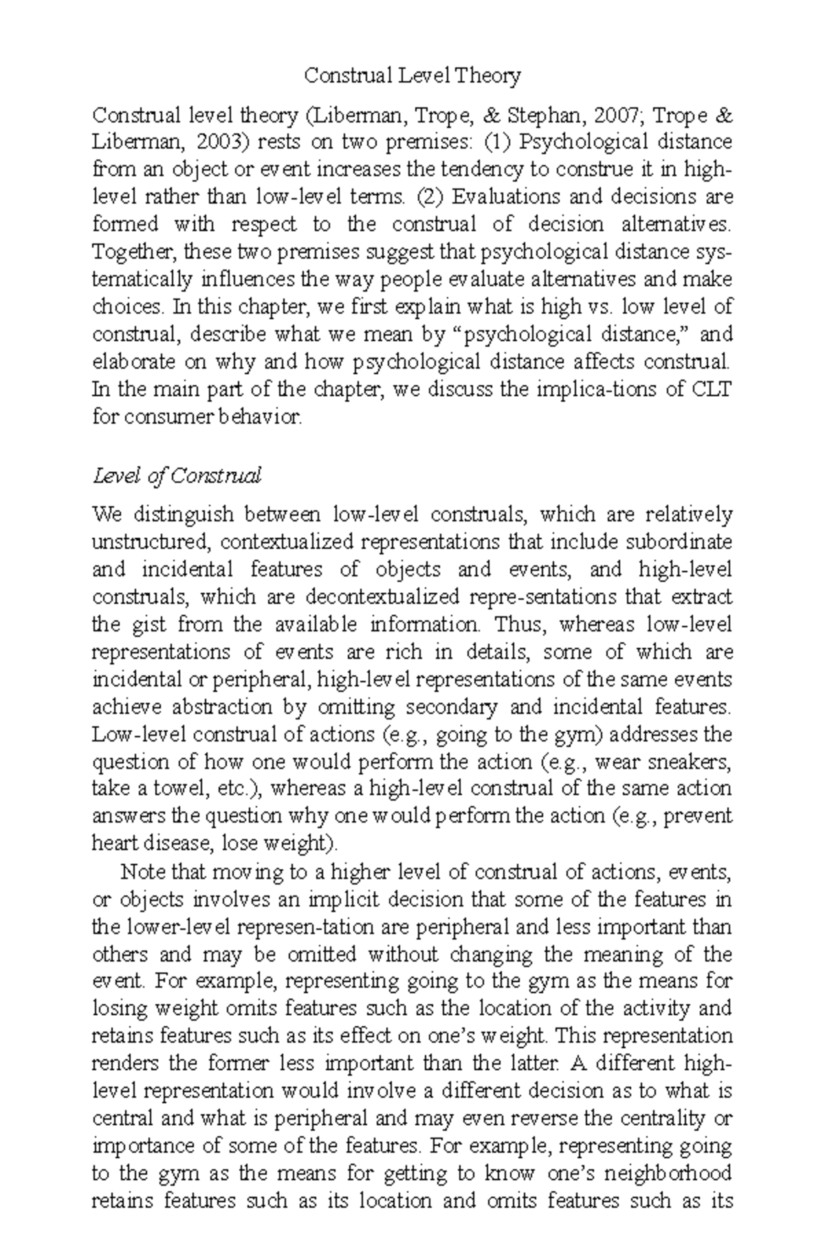 Psychological Distance in Consumer Behavior: A CLT Approach (PSY 301 ...