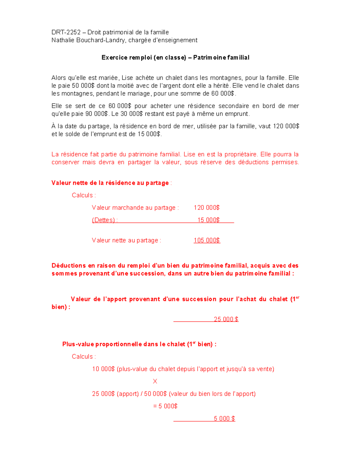 Exercice remploi %28en classe%29 - Patrimoine familial - Corrig%C3%89 ...