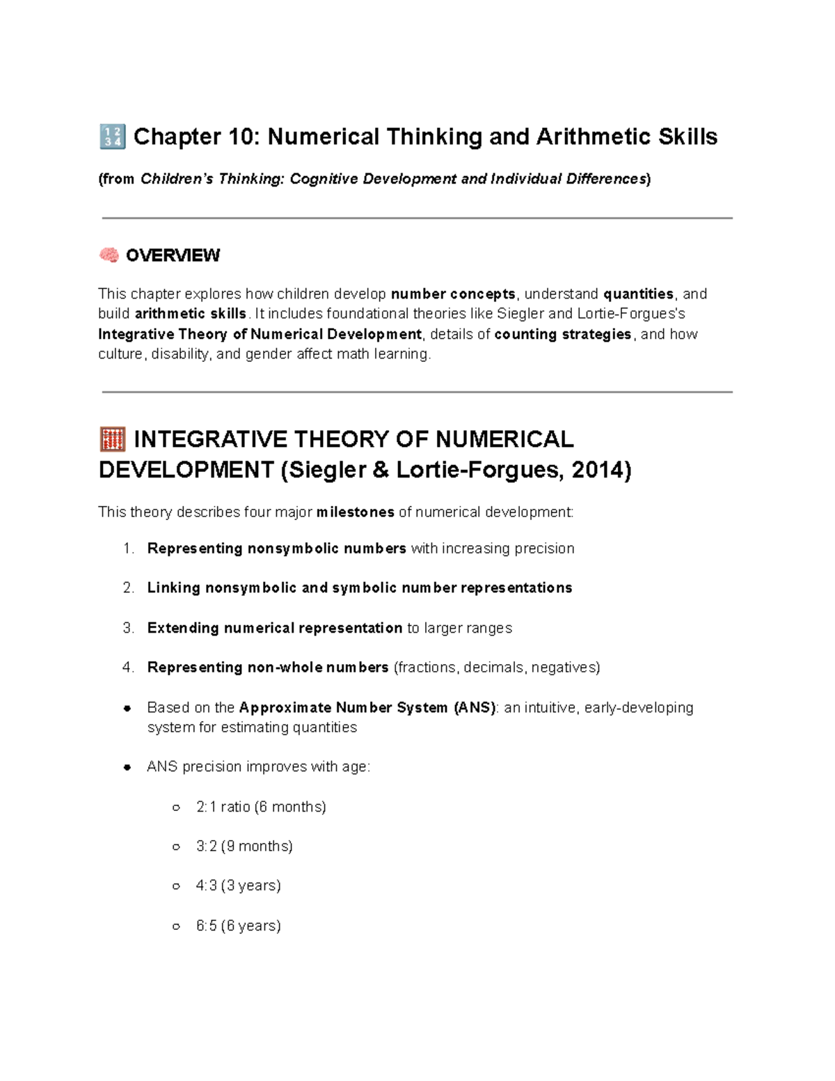 Chapter 10: Numerical Thinking & Arithmetic Skills Overview (Cognitive ...
