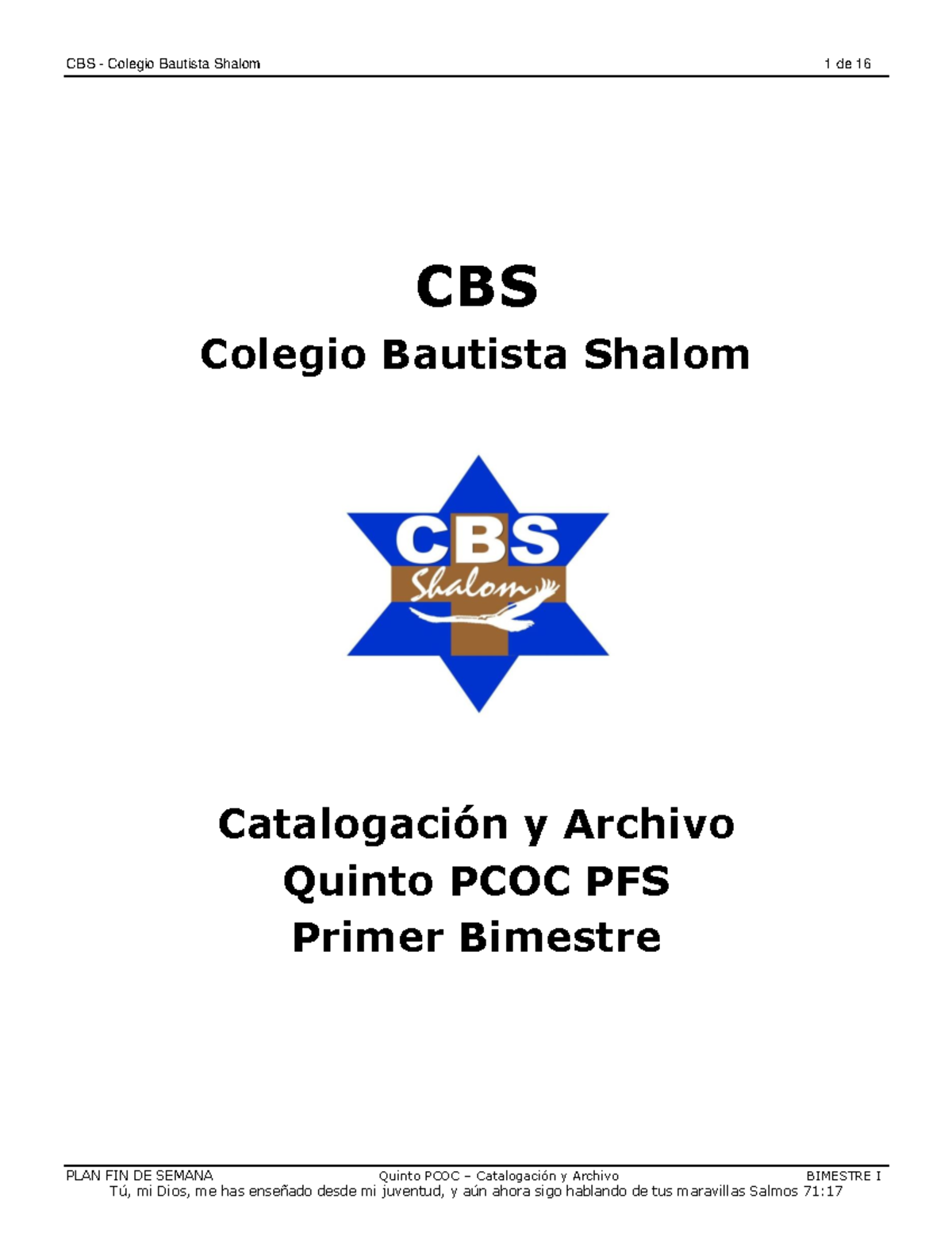 Plan de Fin de Semana: Catalogación y Archivo Quinto PCOC BIMESTRE I ...