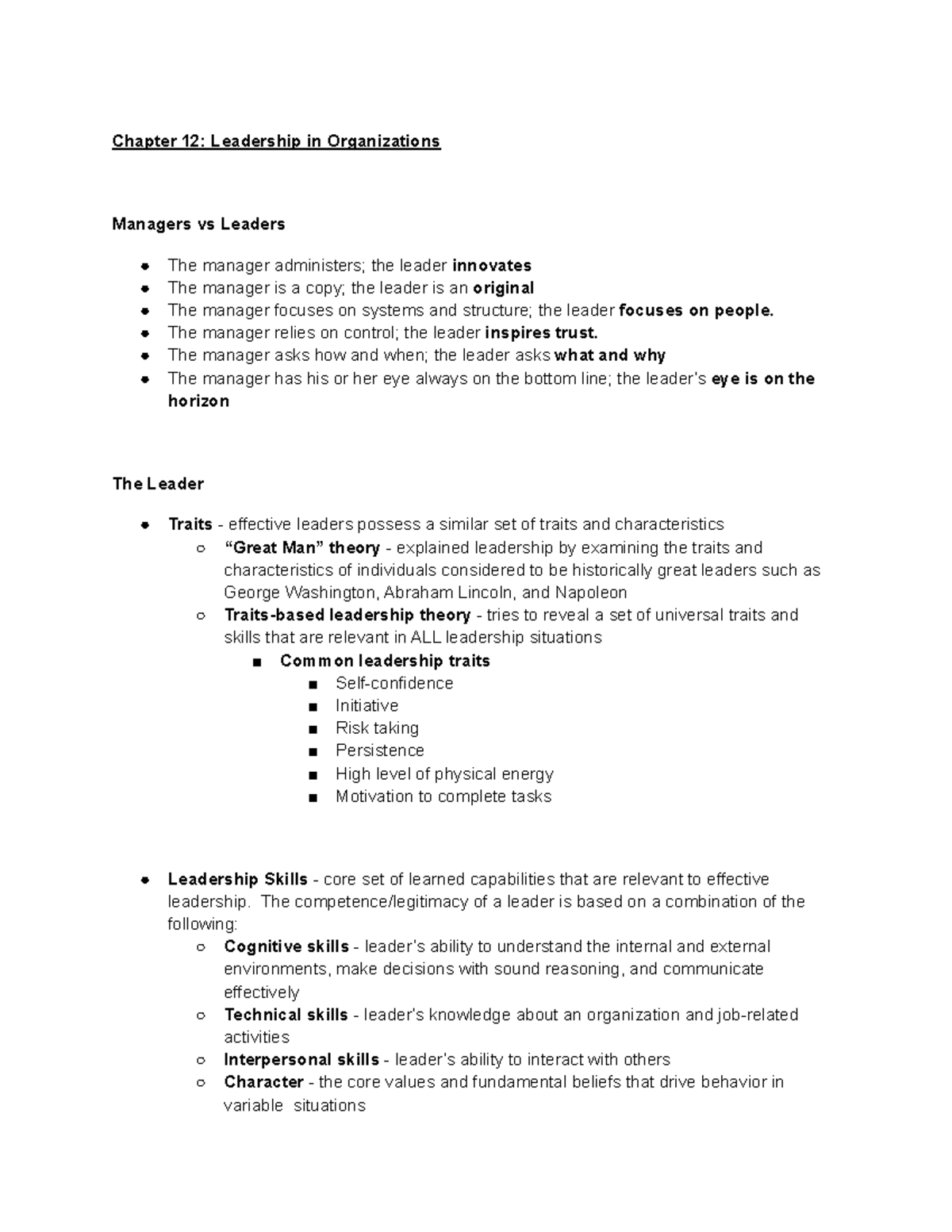 MGMT 301 Test 3 Leadership Notes - Lyons Final Exam Study Guide - Studocu