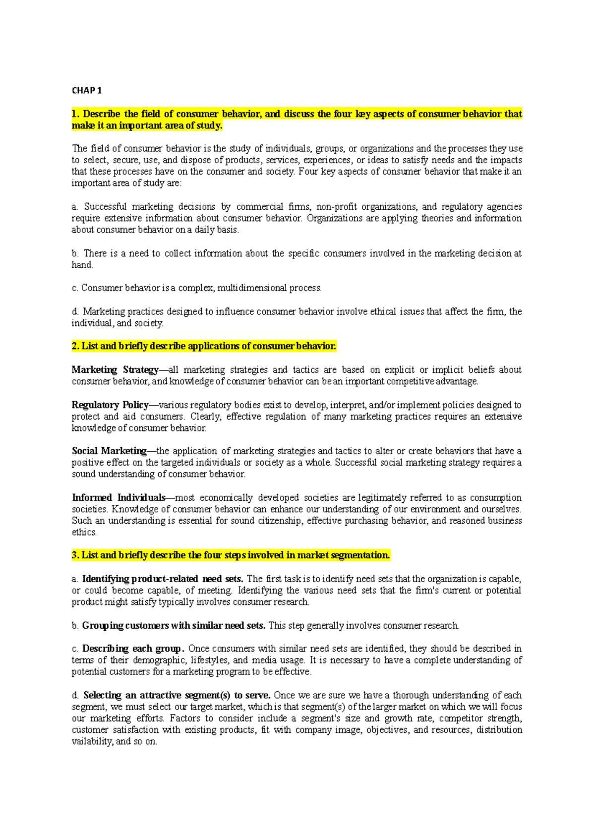 GIẢI ĐỀ CB Final TỪNG CHAP: Consumer Behavior Insights & Applications ...