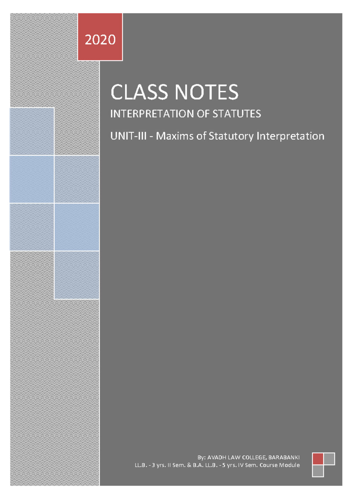 Maxims of Statutory Interpretation - Interpretation of Statutes (Unit 3 ...
