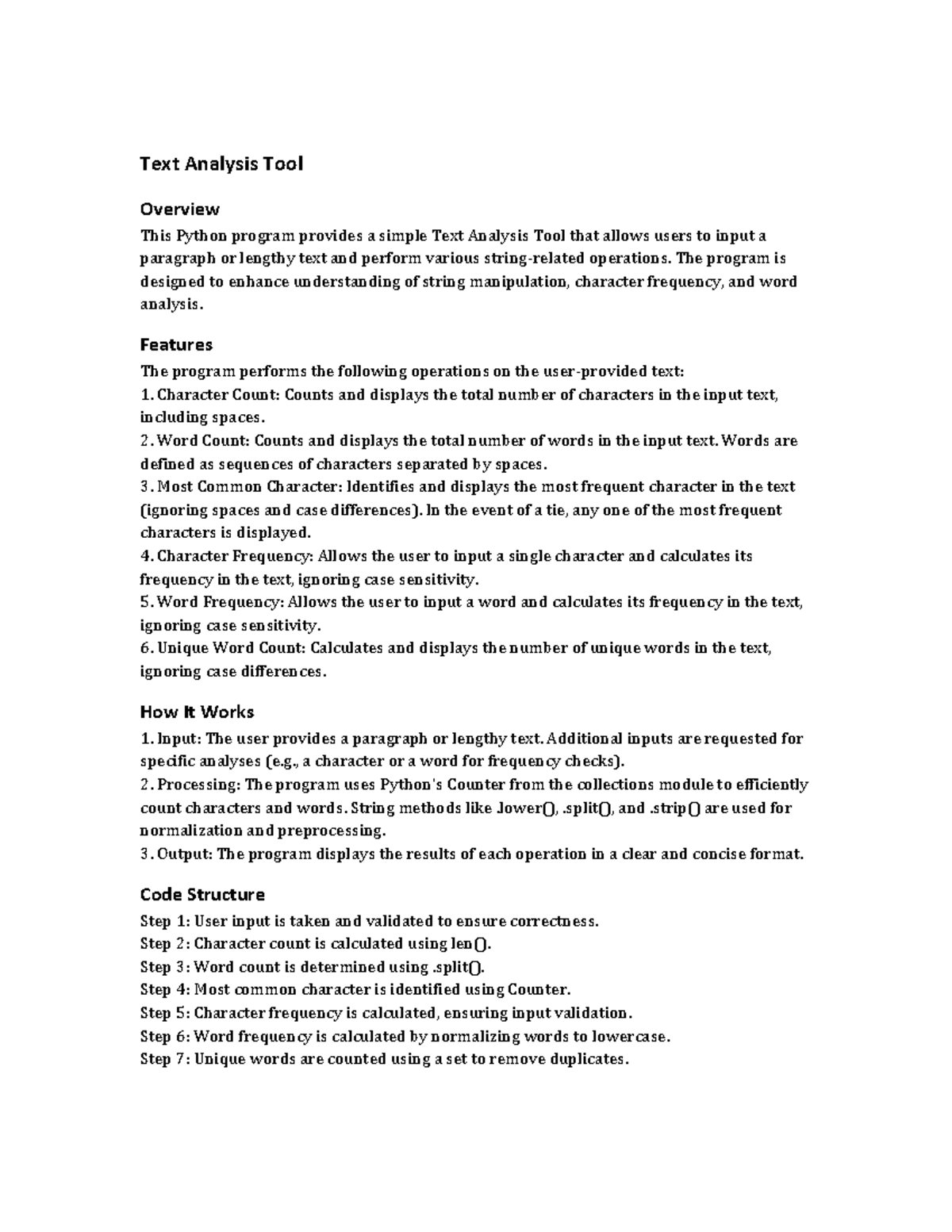 CS Programming 2 Analysis Tool Documentation - Text Analysis Tool ...