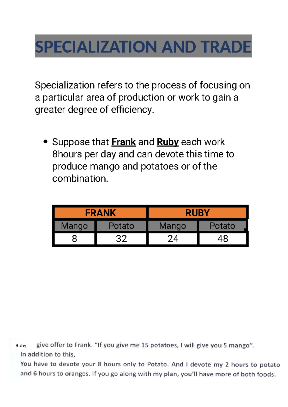Specialization AND Trade - SPECIALIZATION AND TRADE Specialization ...