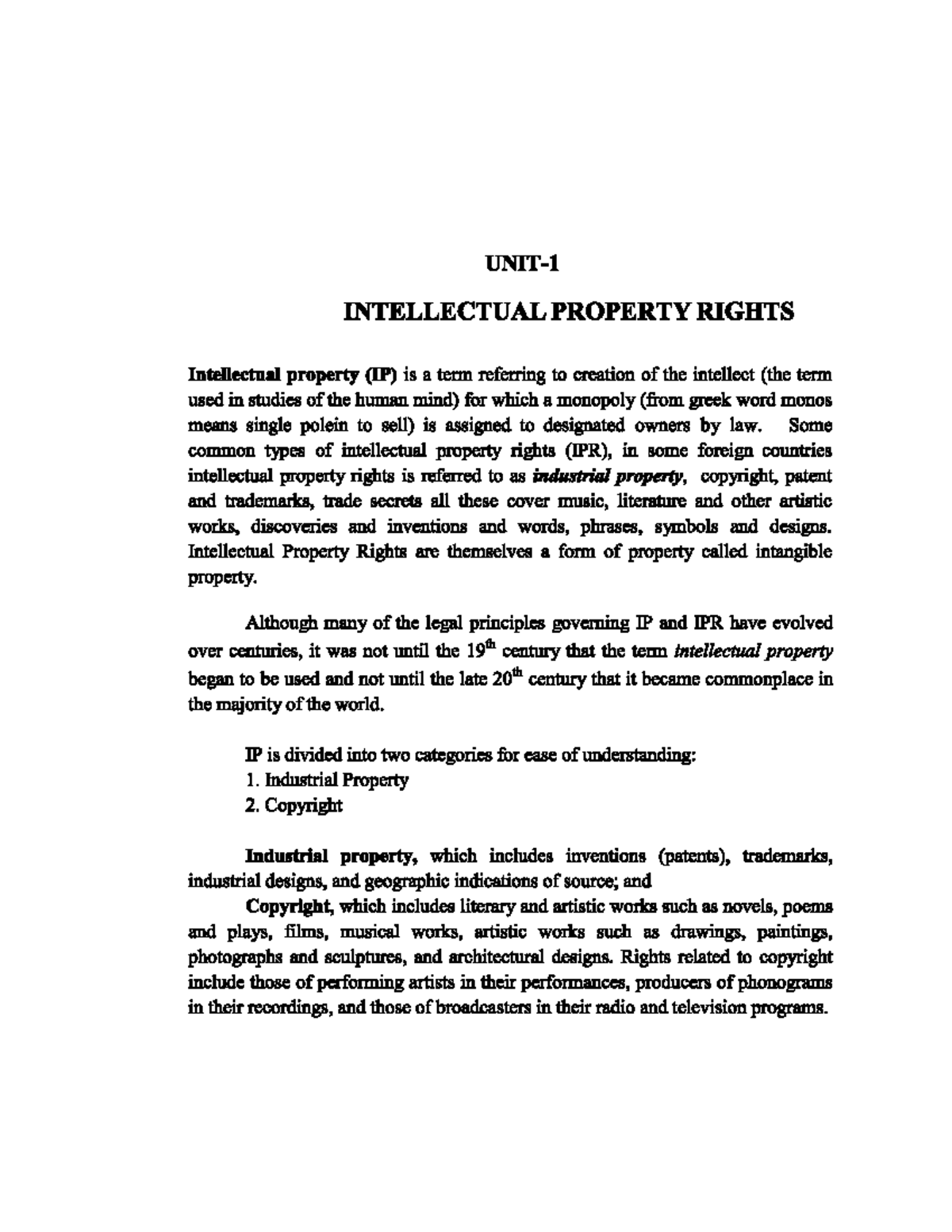 Unit 2 - IPR: Understanding intellectual property rights and their ...